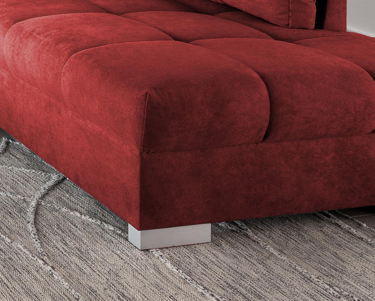 Eckschlafsofa Alvito Rot S: 298/202 cm - Rot/Silberfarben, Design, Textil (298/202cm) - MID.YOU
