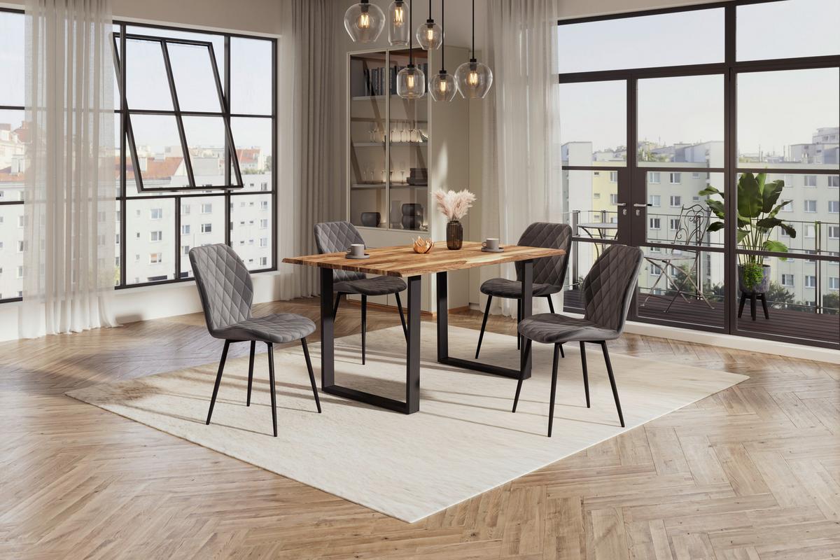 Vierfußstuhl Zoe Samt dunkelgrau, B: 58cm - Dunkelgrau/Schwarz, Trend, Textil/Metall (58/85/47cm)