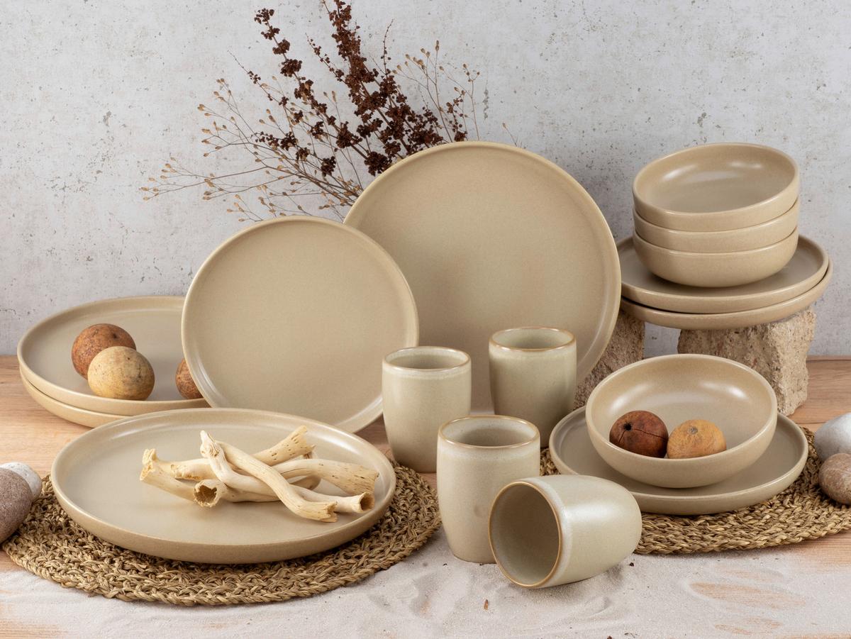 Kombiservice Uno Keramik 4 Personen Geschirr Set - Sandfarben, Trend, Keramik (40,5/37/49,5cm) - Creatable