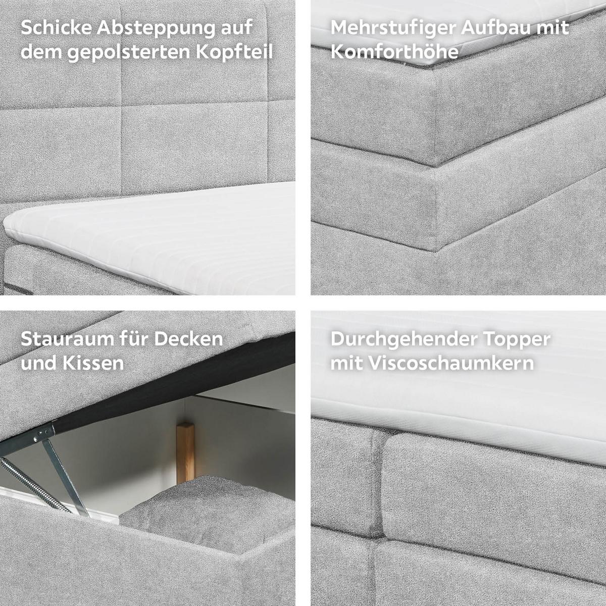 Boxspringbett Mit Topper & Bettkasten 180x200 Tacoma 3 - Silberfarben, KONVENTIONELL, Kunststoff/Textil (180/200cm) - MID.YOU