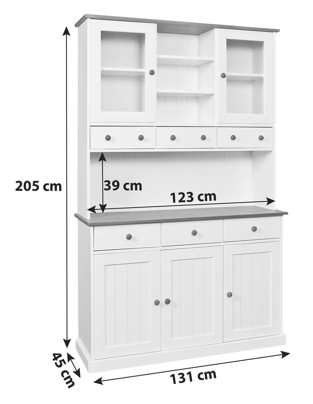 Kredenz Westerland B: 131 cm Echtholz Weiß 5-Türig - Braun/Weiß, Trend (131/205/45cm) - MID.YOU