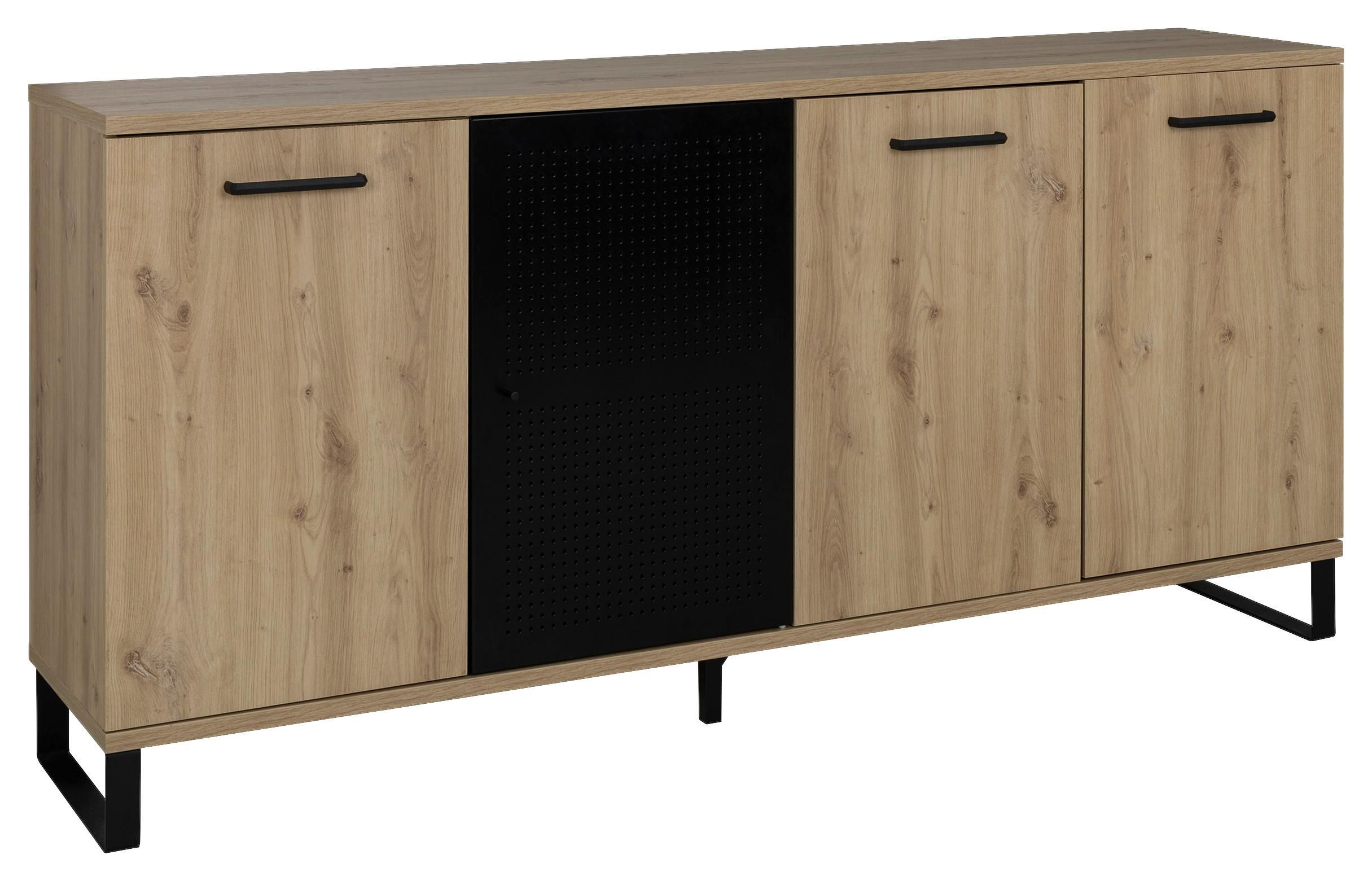 Sideboard Craft Eiche Artisan Dekor, B: 178cm - Schwarz/Eiche Artisan, Basics, Holzwerkstoff/Metall (178/86/41cm) - Livetastic