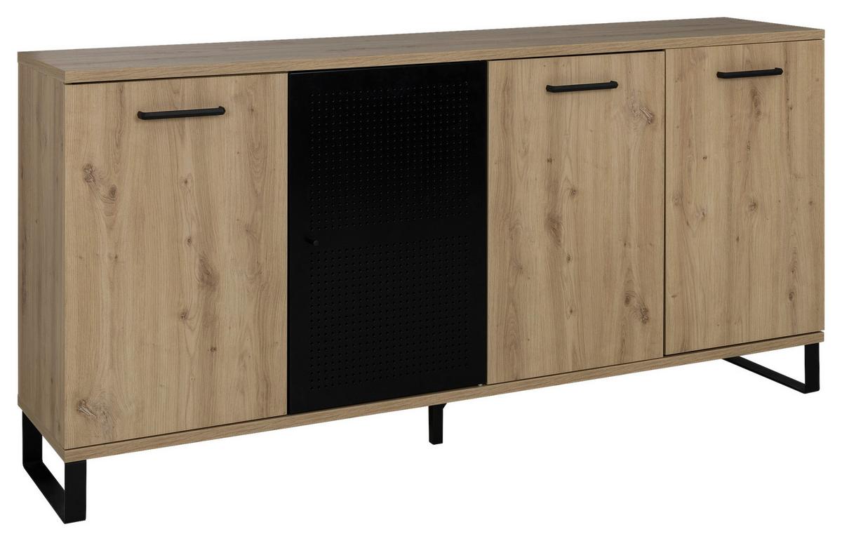 Sideboard Craft Eiche Artisan Dekor, B: 178cm - Schwarz/Eiche Artisan, Basics, Holzwerkstoff/Metall (178/86/41cm) - Livetastic