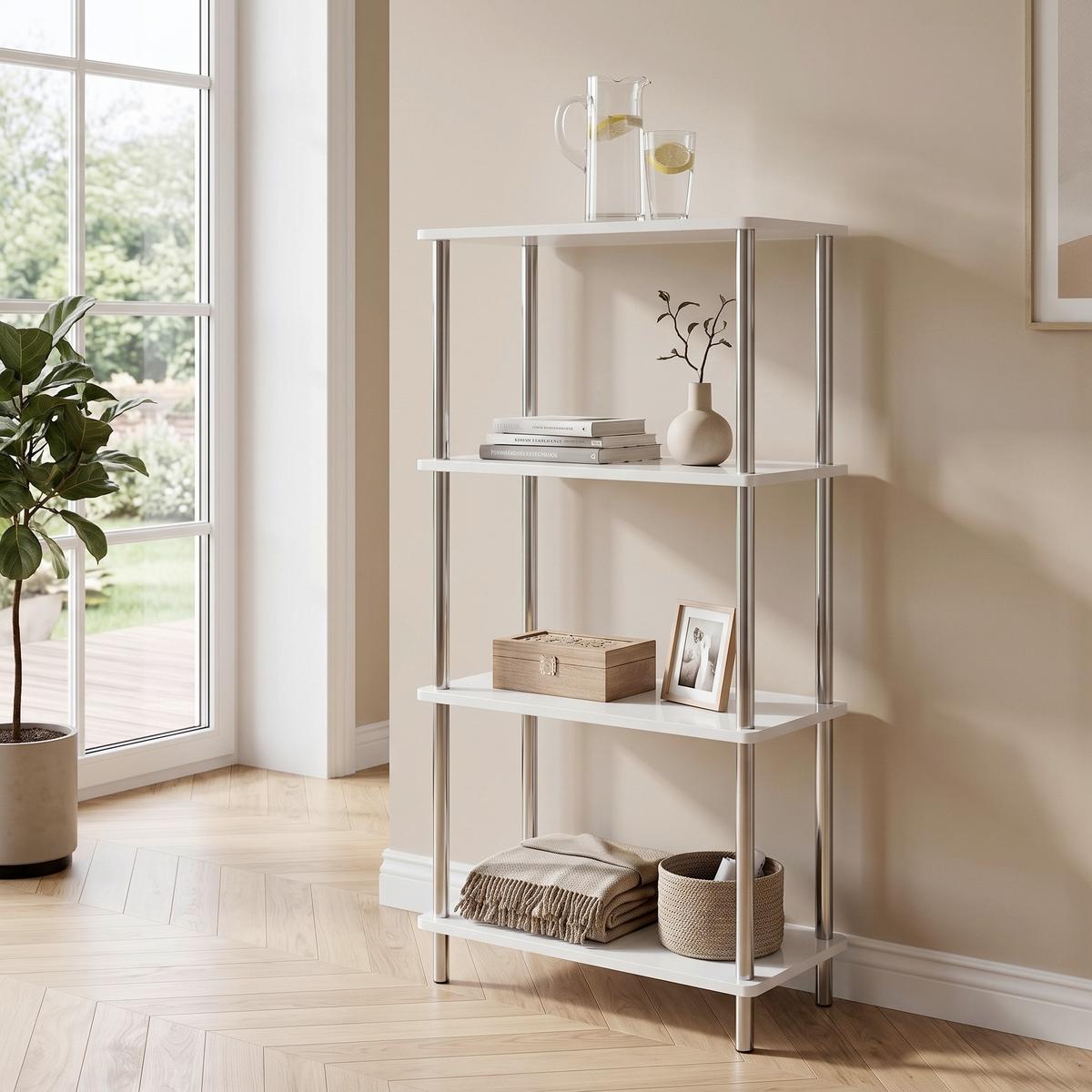 Regal Tim B 60cm, Weiß - Chromfarben/Weiß, MODERN, Holz/Holzwerkstoff (60/120/30cm) - Möbelix Exklusiv