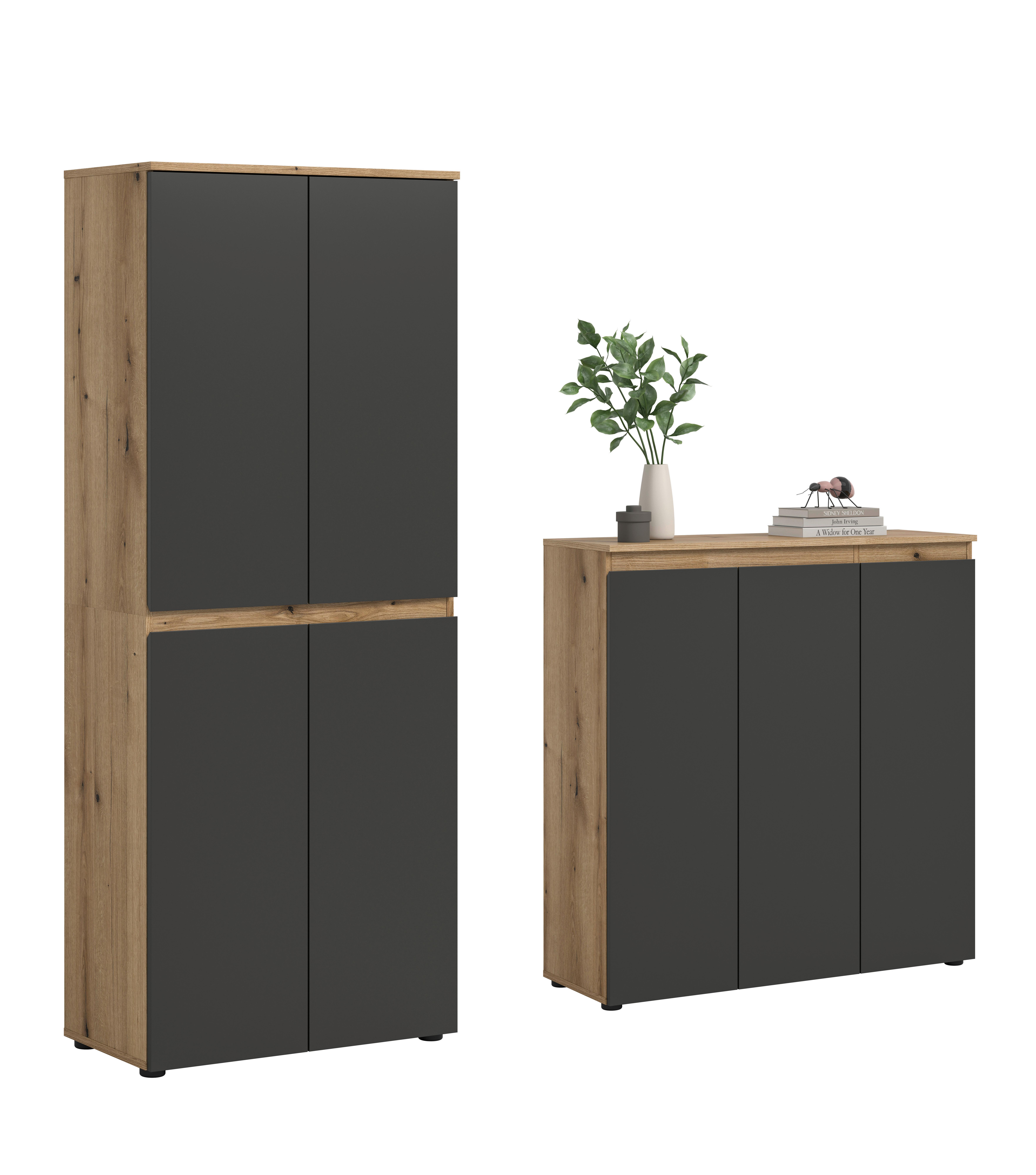 Garderobenschrank Scarpa Eiche Dekor, Anthrazit B:140cm - Eichefarben/Anthrazit, Design, Holzwerkstoff (190/175/37cm) - Livetastic