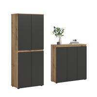 Garderobenschrank Scarpa Eiche Dekor, Anthrazit B:140cm - Eichefarben/Anthrazit, Design, Holzwerkstoff (190/175/37cm) - Livetastic