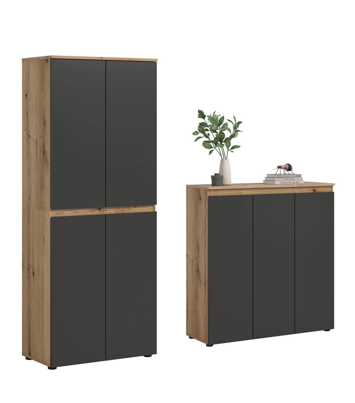 Garderobenschrank Scarpa Eiche Dekor, Anthrazit B:140cm - Eichefarben/Anthrazit, Design, Holzwerkstoff (190/175/37cm) - Livetastic