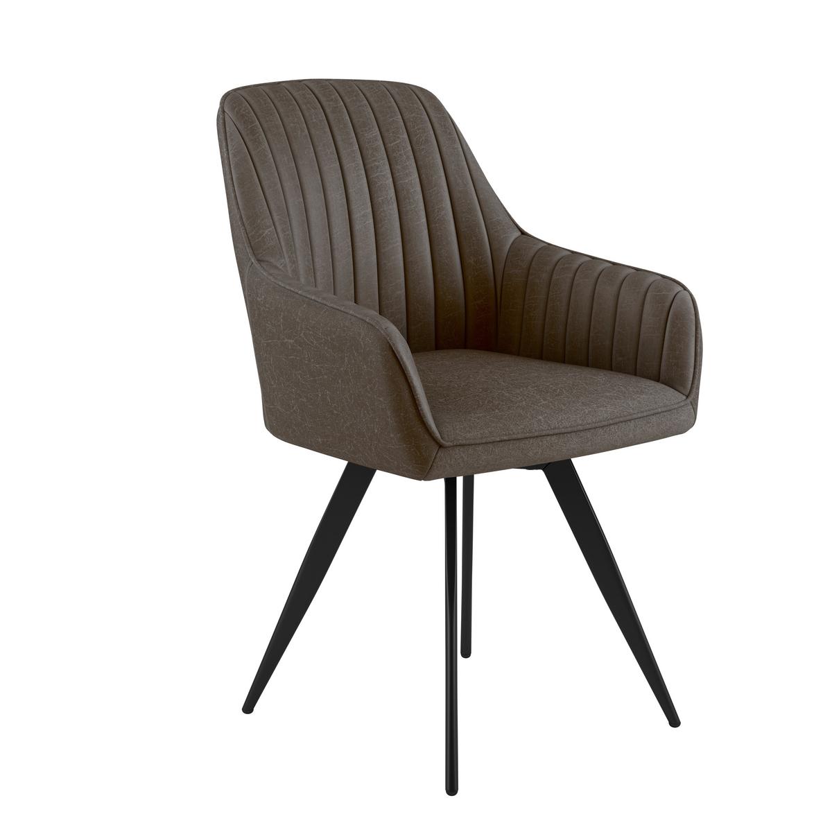 Stuhl Bella Webstoff Braun, 360° drehbar - Schwarz/Braun, KONVENTIONELL, Textil/Metall (63/90/61cm)