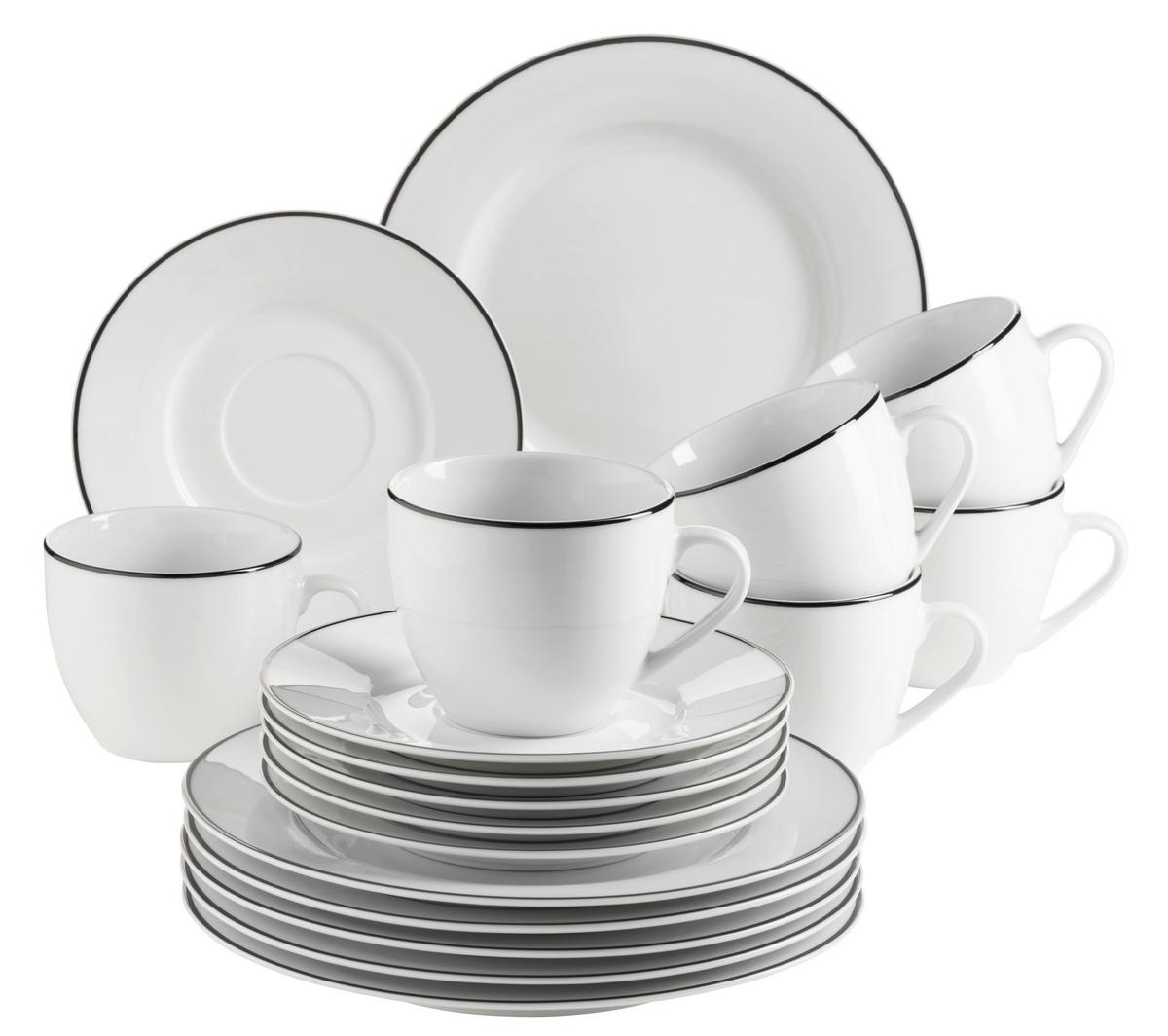 Kaffeeservice Nola Schwarz Weiß 18-Teilig - Schwarz/Weiß, Basics, Keramik - Mäser