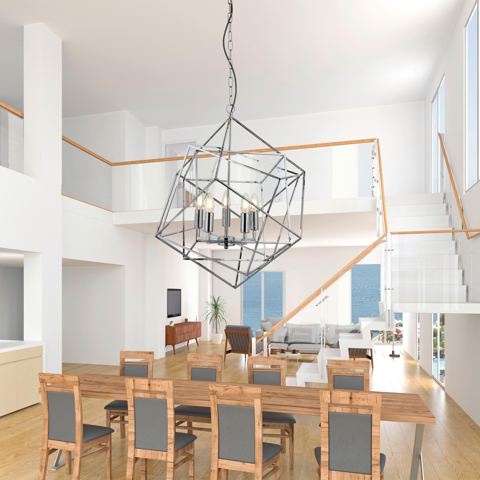 Hängeleuchte Cube H: 150 cm 5-Flammig, höhenverstellbar - Chromfarben, Design, Metall (55/150cm)