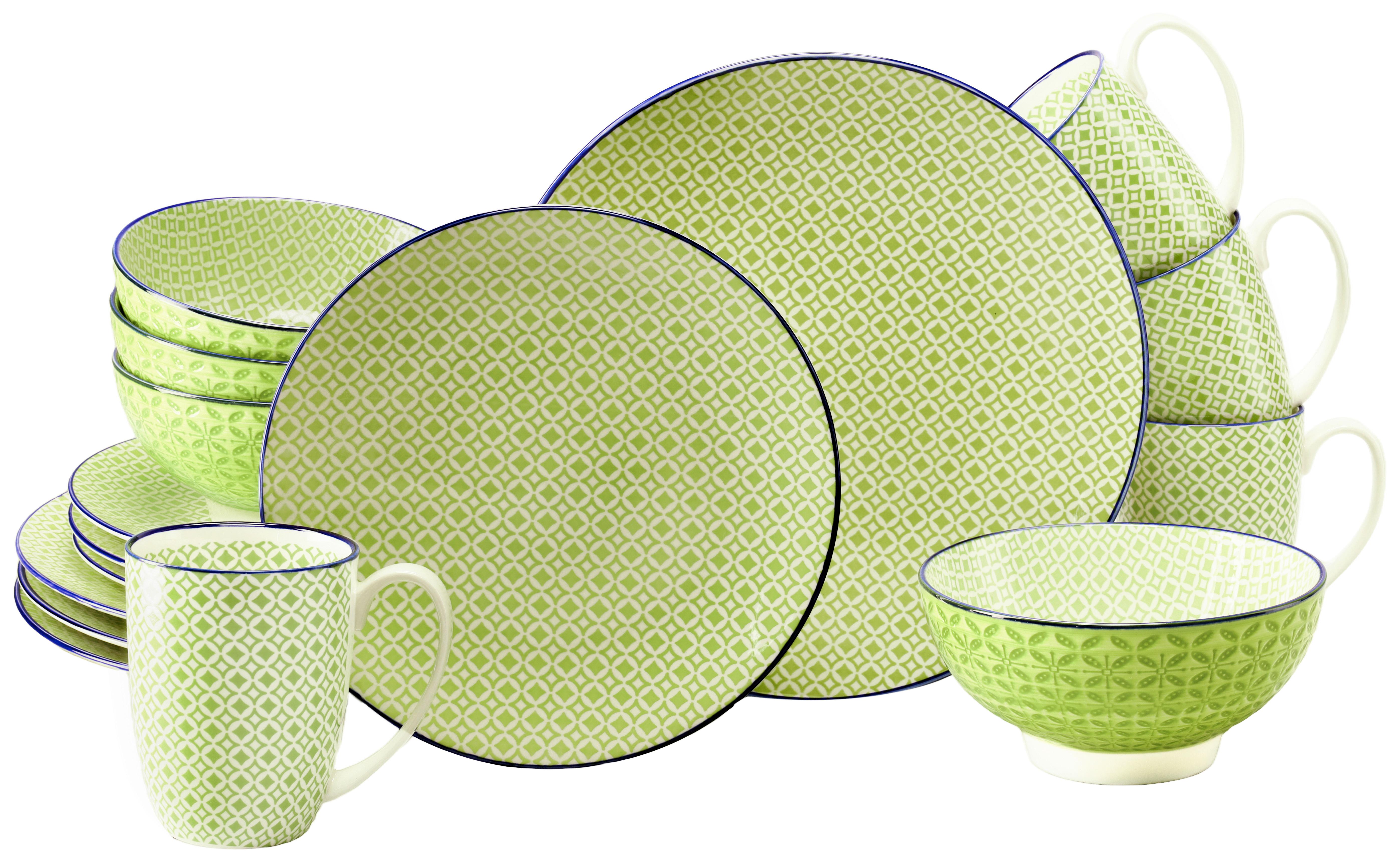 Kombiservice, 16-Teilig für 4 Personen, Steinzeug - Weiß/Hellgrün, Basics, Keramik - Creatable