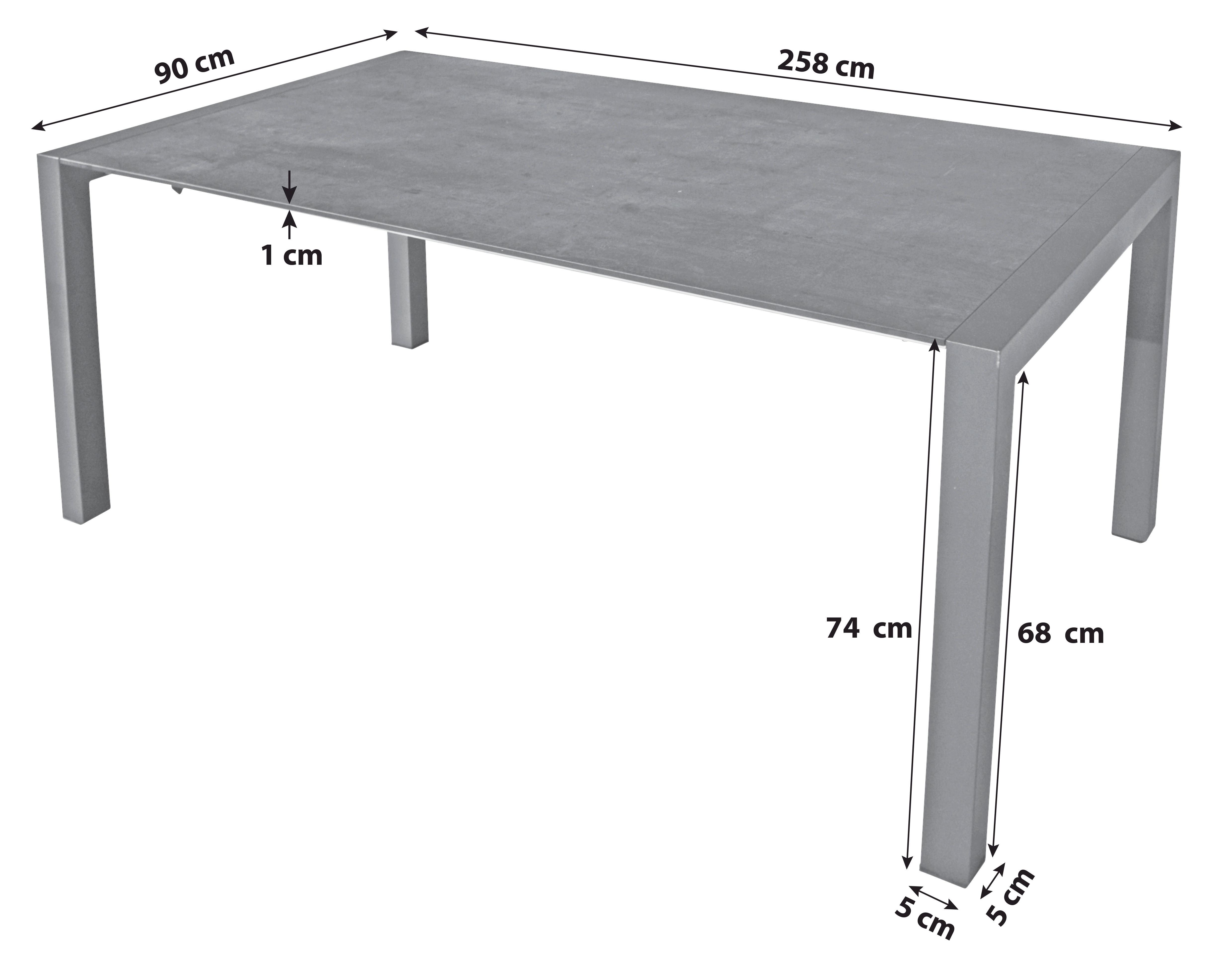 Gartentisch Sienna Metall/Kunststoff L 158 cm - Silberfarben/Grau, Basics, Kunststoff/Metall (158/90/74cm) - Gardenson