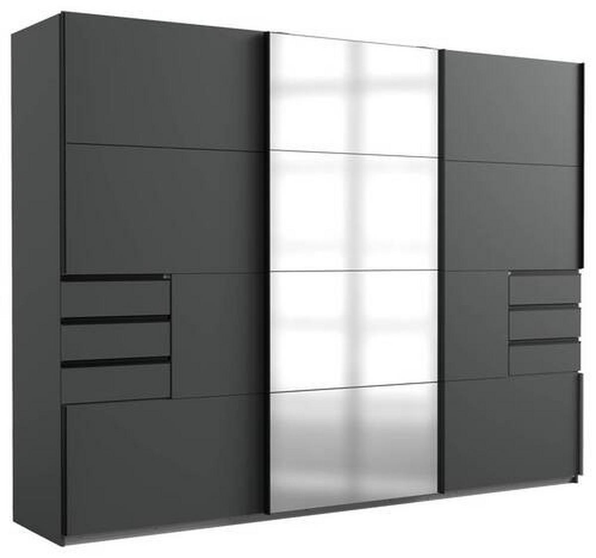Schwebetürenschrank B: 270 cm Saigon Graphitfarben / Schwarz - Klar/Anthrazit, KONVENTIONELL, Glas/Holzwerkstoff (270/210/64cm) - MID.YOU