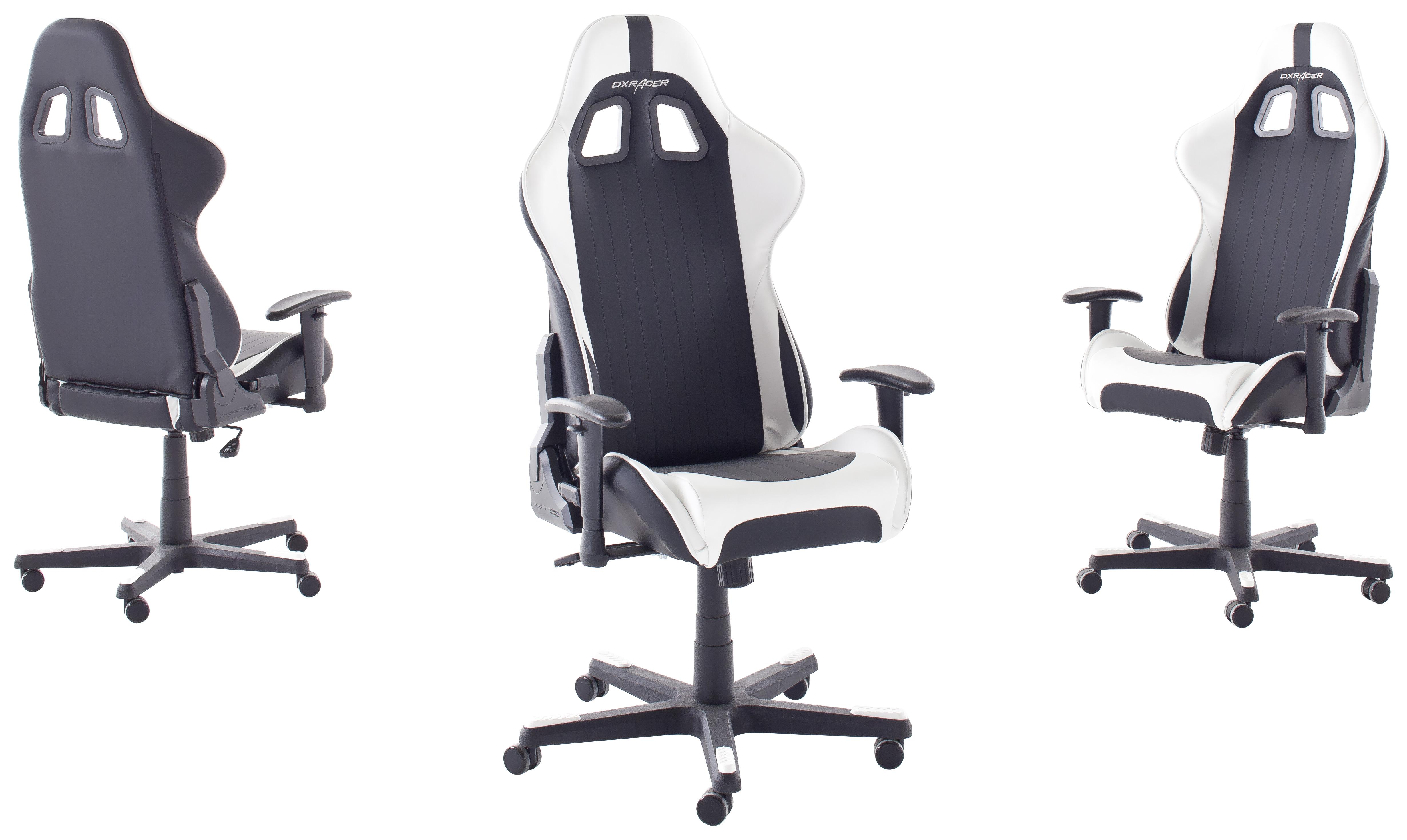 Gaming Stuhl Dxracer Mit Rückenkissen, Schwarz/Weiß - Schwarz/Weiß, MODERN, Kunststoff/Metall (74/123-132/52cm) - Dxracer