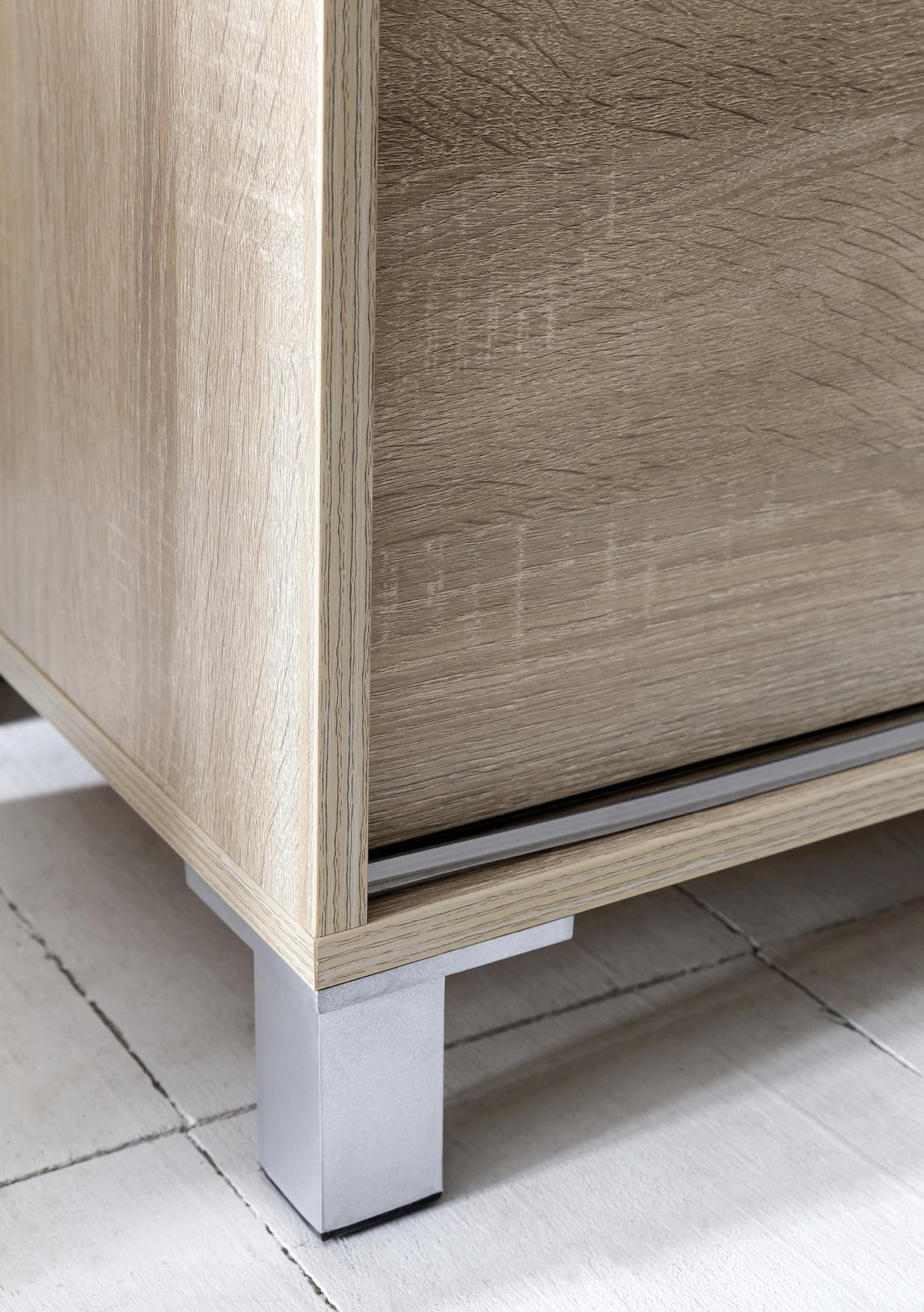 Schuhschrank Sonoma Eiche Dekor 2 Schiebetüren B: 100 cm - Silberfarben/Sonoma Eiche, KONVENTIONELL, Holzwerkstoff (100/108/37,5cm) - MID.YOU