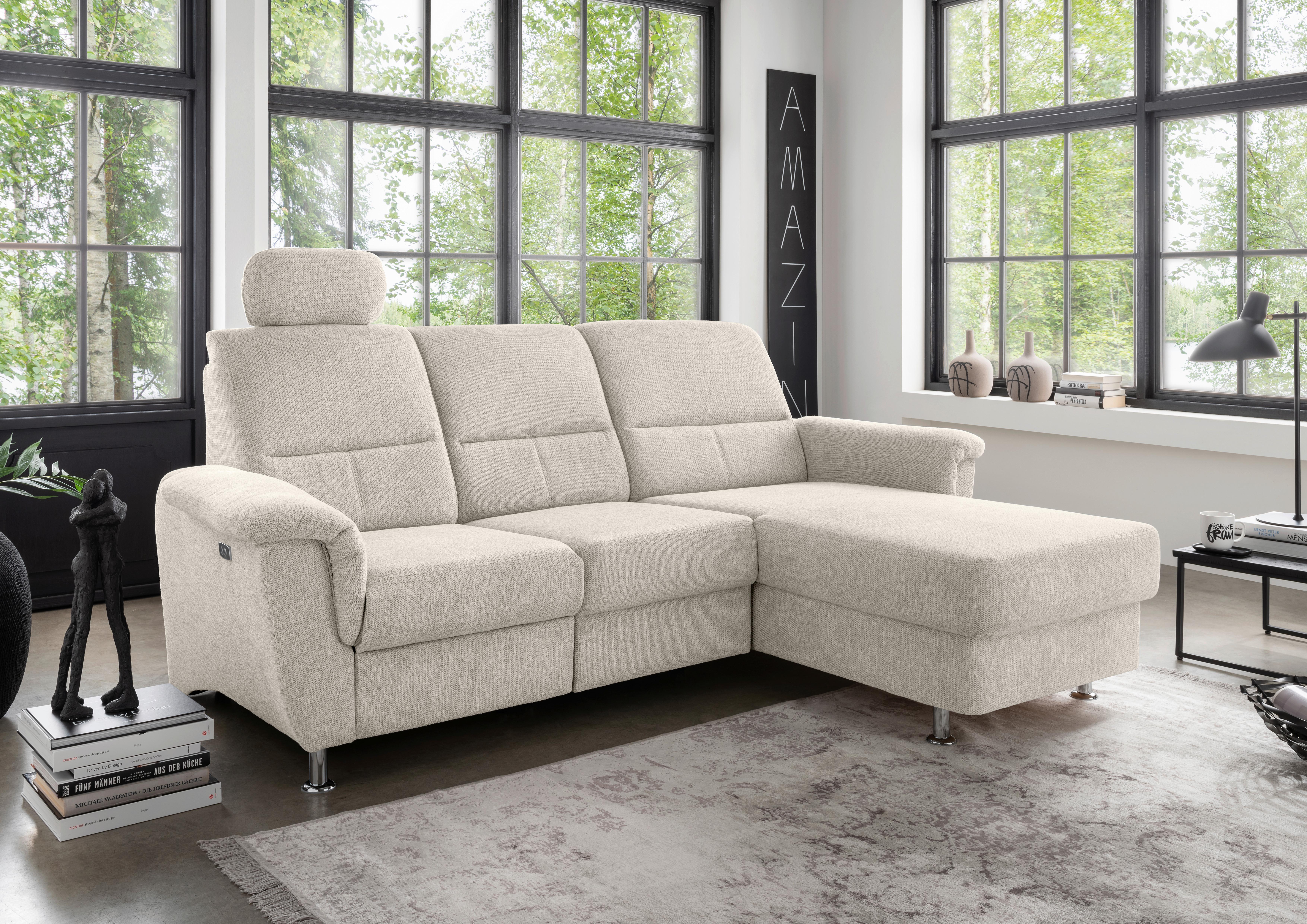 Ecksofa mit Stauraum Parole Beige Chenille - Chromfarben/Beige, MODERN, Textil (231/165cm) - Livetastic