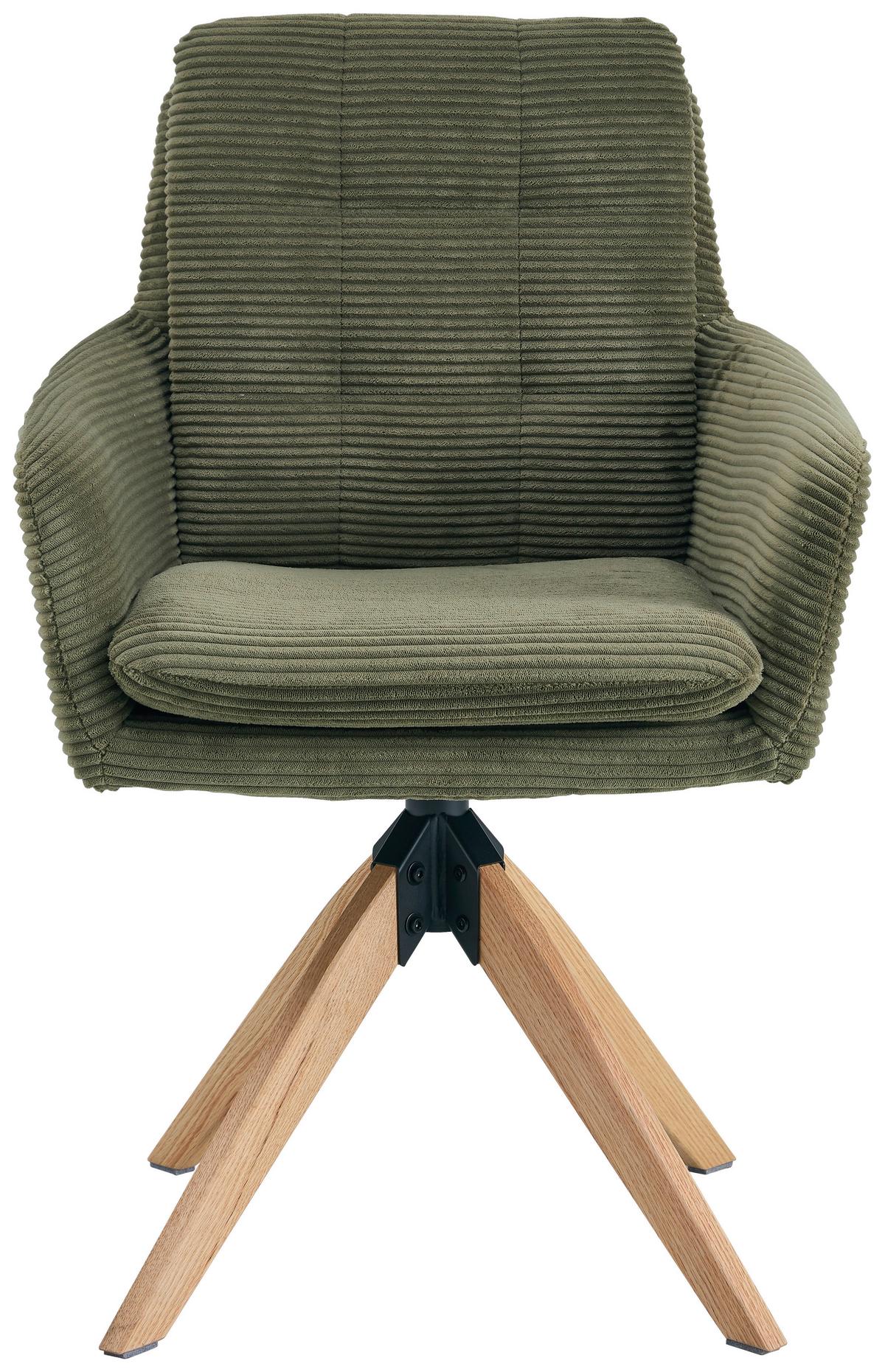 Armlehnstuhl Matti grün, Sitzfläche 360° drehbar - Naturfarben/Grün, KONVENTIONELL, Holz/Textil (60/93/65,5cm) - Livetastic