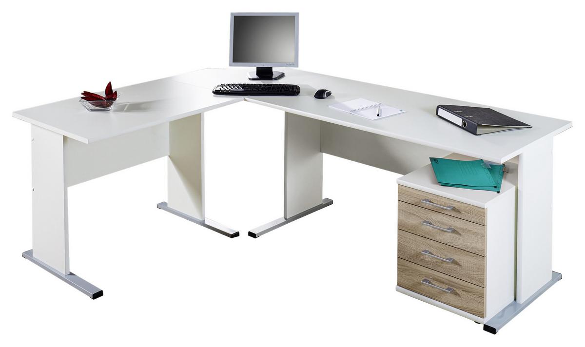 Schreibtisch B 140cm H 74,2cm Serie 200, Weiß - Silberfarben/Weiß, Basics, Holzwerkstoff/Metall (140/65/74,2cm) - MID.YOU