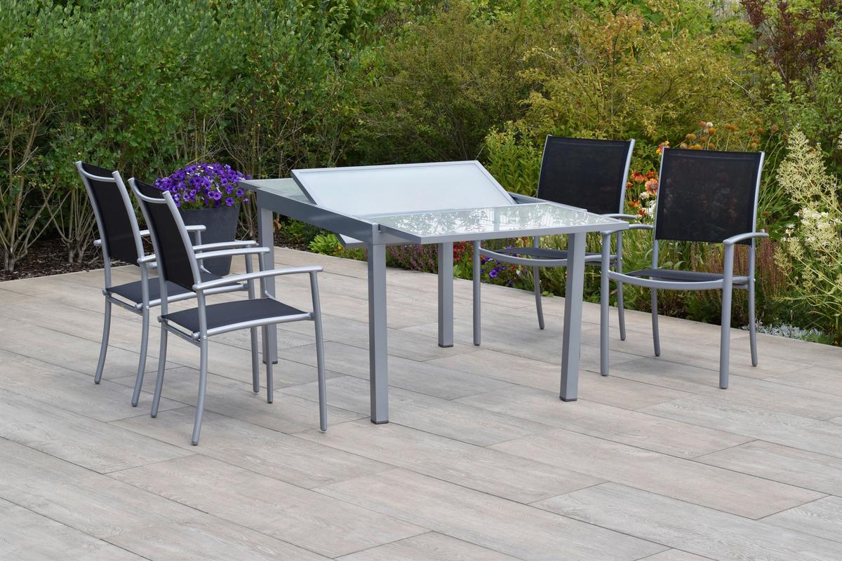 Gartenset Milano - Silberfarben/Schwarz, MODERN, Textil/Metall - Gardenson