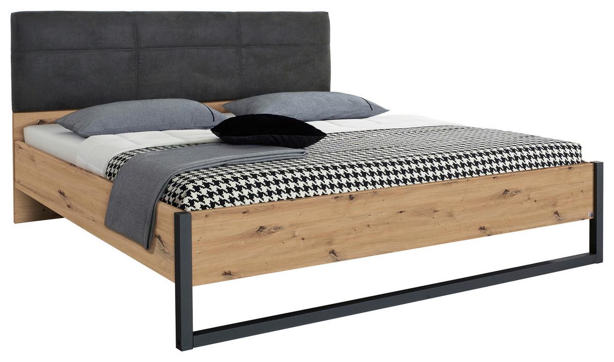 Bett Tampa Anthrazit/Graphit/ Eiche Artisan D. Lf: 160x200cm - Anthrazit/Graphitfarben, MODERN, Textil (160/200cm) - Rauch Möbel