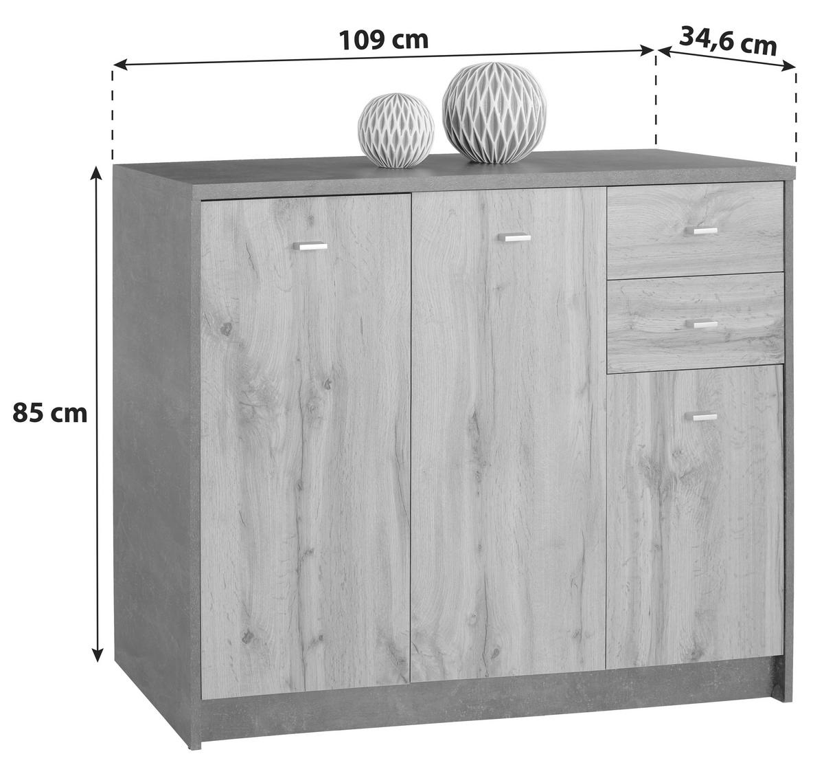 KOMODA 4-YOU YUK05 - šedá/barvy dubu, Moderní, kompozitní dřevo (109,1/85,4/34,6cm)