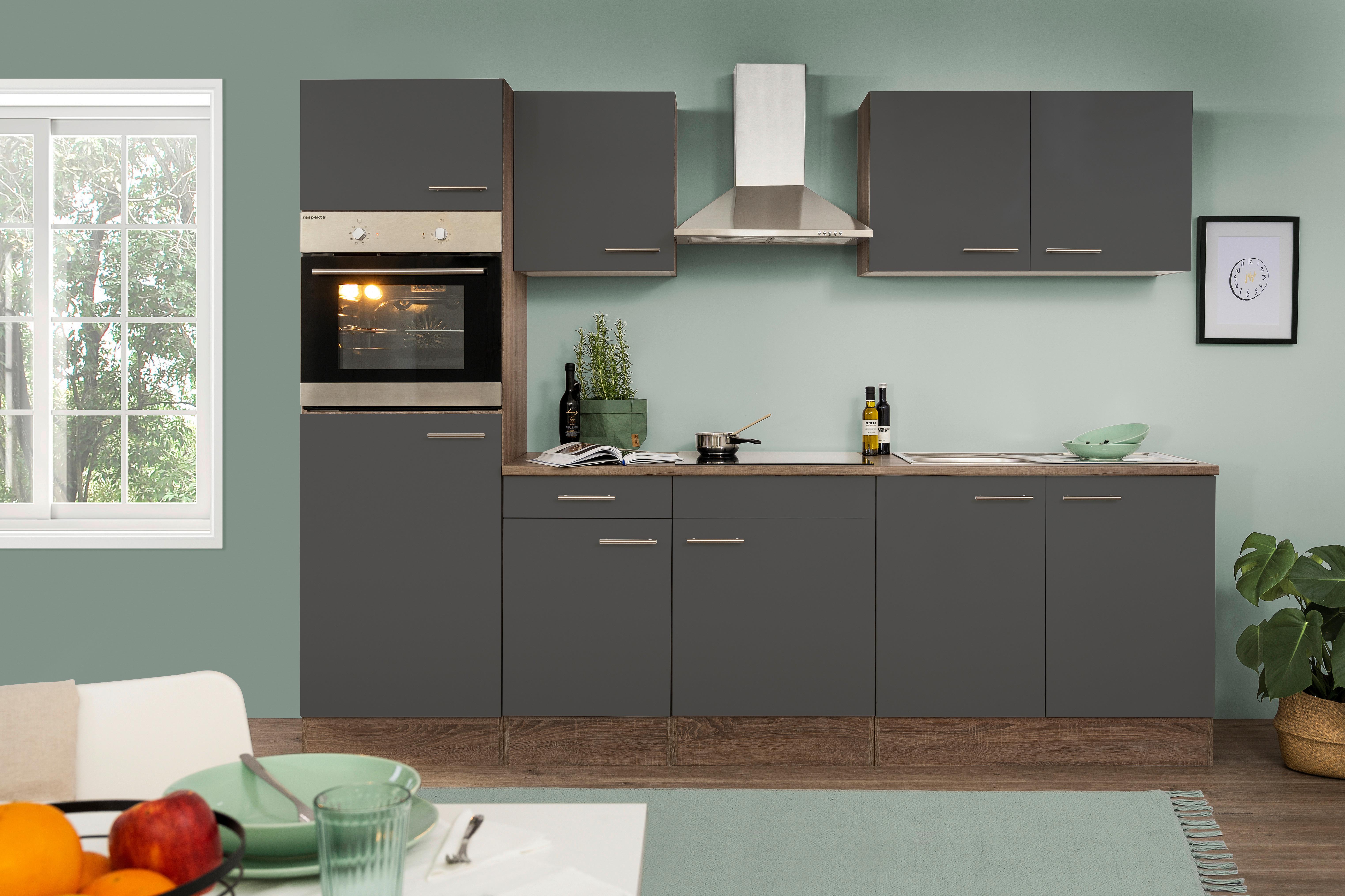 Küchenzeile ohne Geräte B: 270 cm Grau/Eiche Dekor - Eichefarben/Grau, Basics, Holzwerkstoff (270/205/60cm) - Respekta