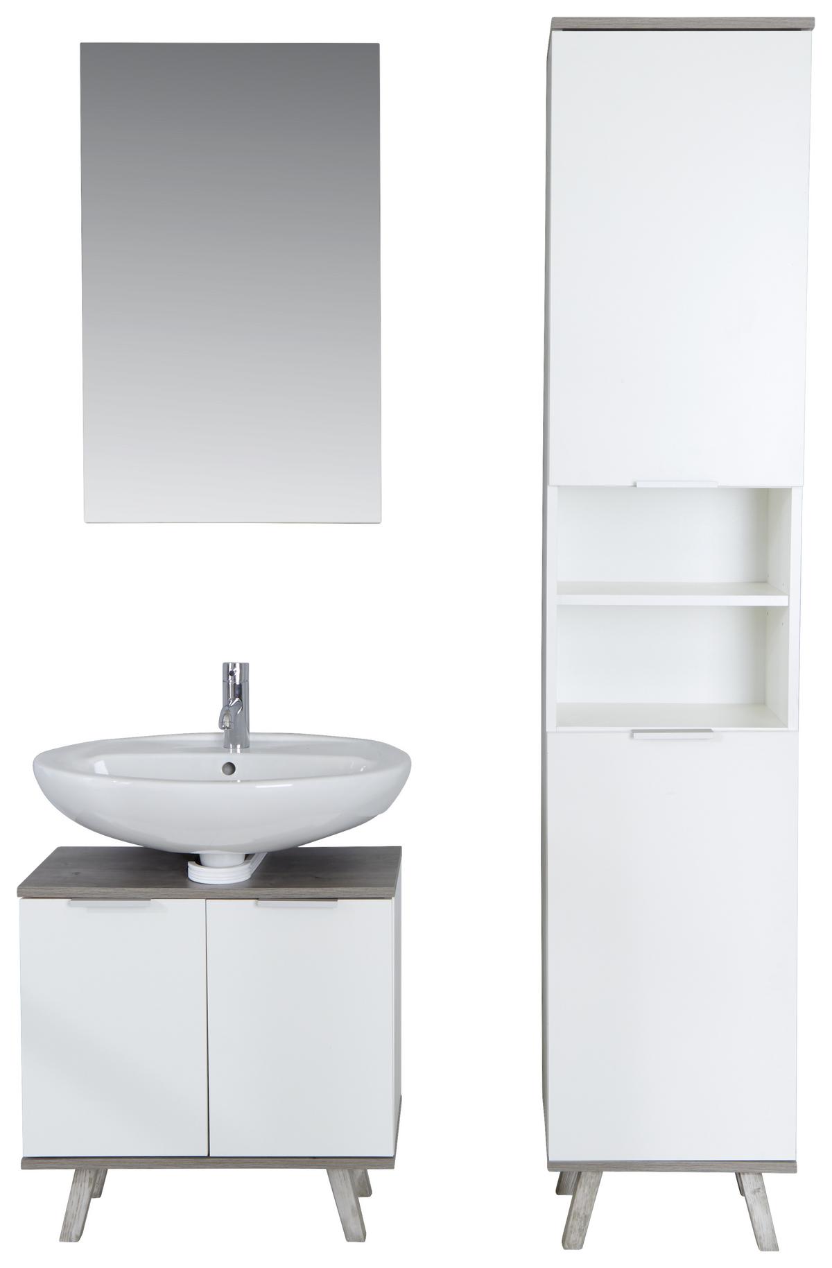 Hochschrank Mit Echtholzfüßen Turin 40cm Weiß/ribbeck Eiche - Eiche dunkel/Eichefarben, MODERN, Holzwerkstoff (40/195/30cm)