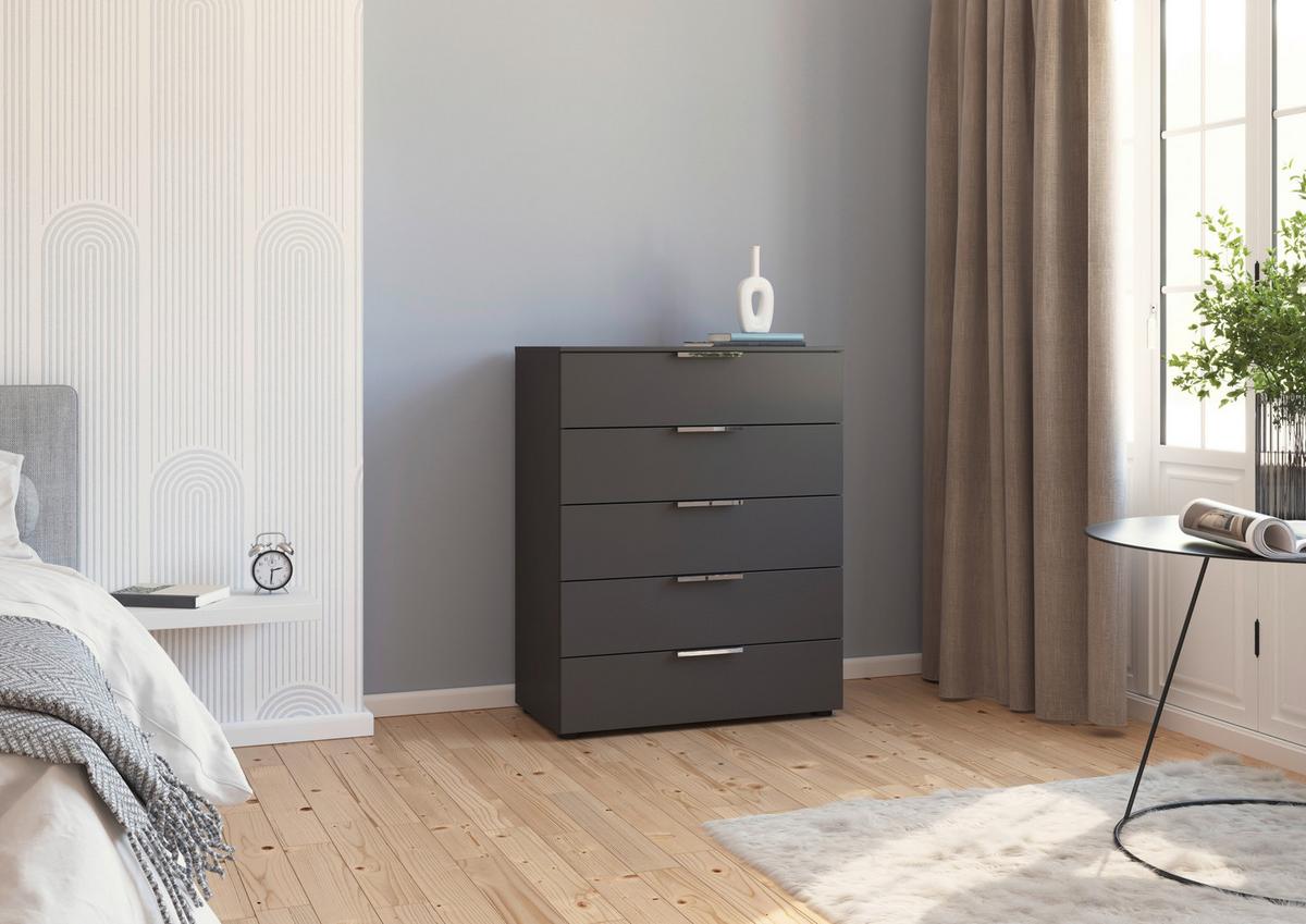 Kommode 80 cm Flipp Graphitfarben - Chromfarben/Schwarz, MODERN, Holzwerkstoff (80/100/42cm) - Rauch Möbel