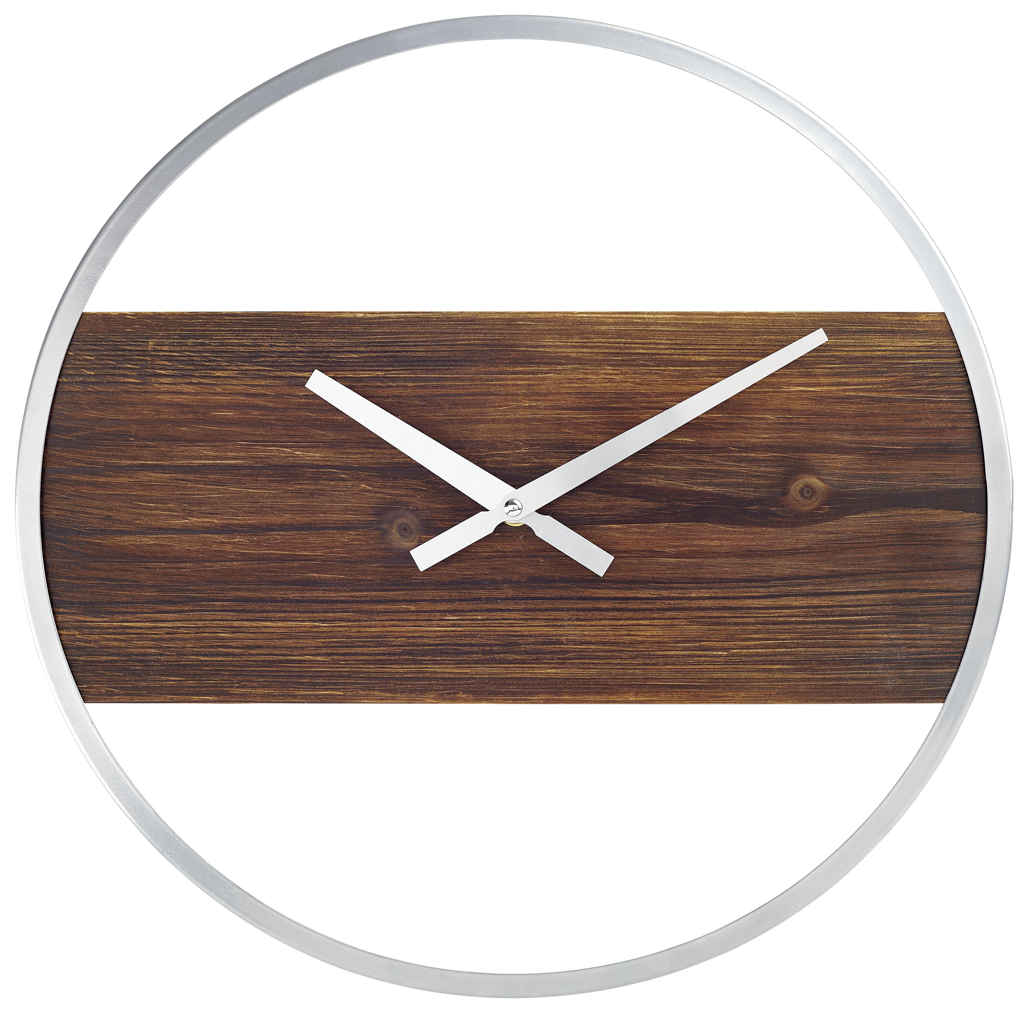 Nástěnné Hodiny Shape - barvy stříbra/přírodní barvy, Moderní, kov/dřevo (40cm) - Modern Living