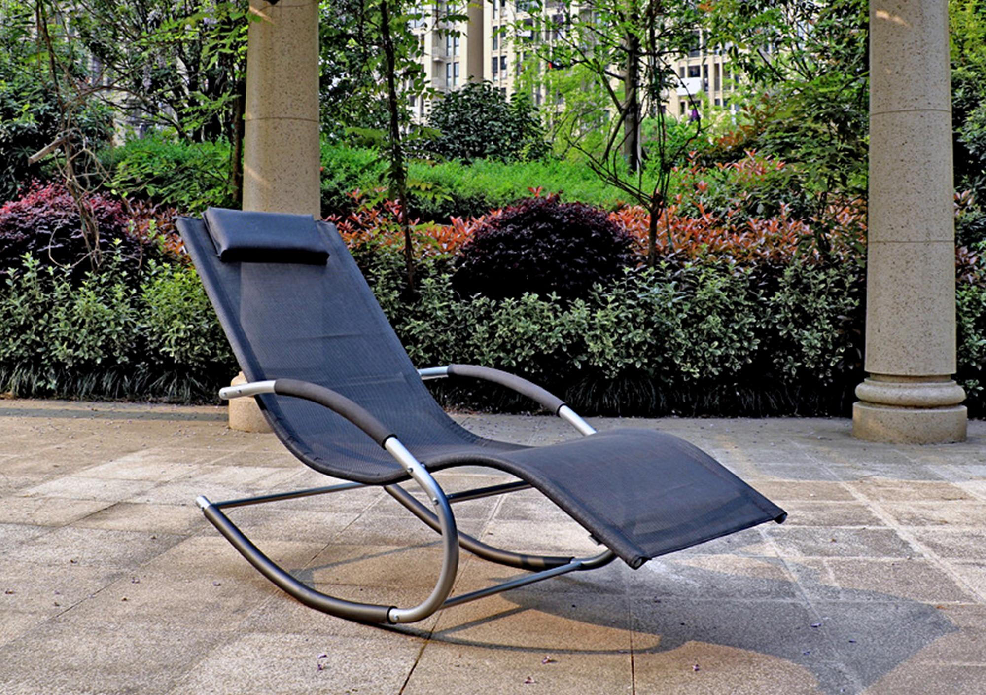 Schaukelliege Naxos Kunststoff/Metall inkl. Kissen - Silberfarben/Schwarz, Basics, Kunststoff/Metall (160/62/89cm) - Gardenson