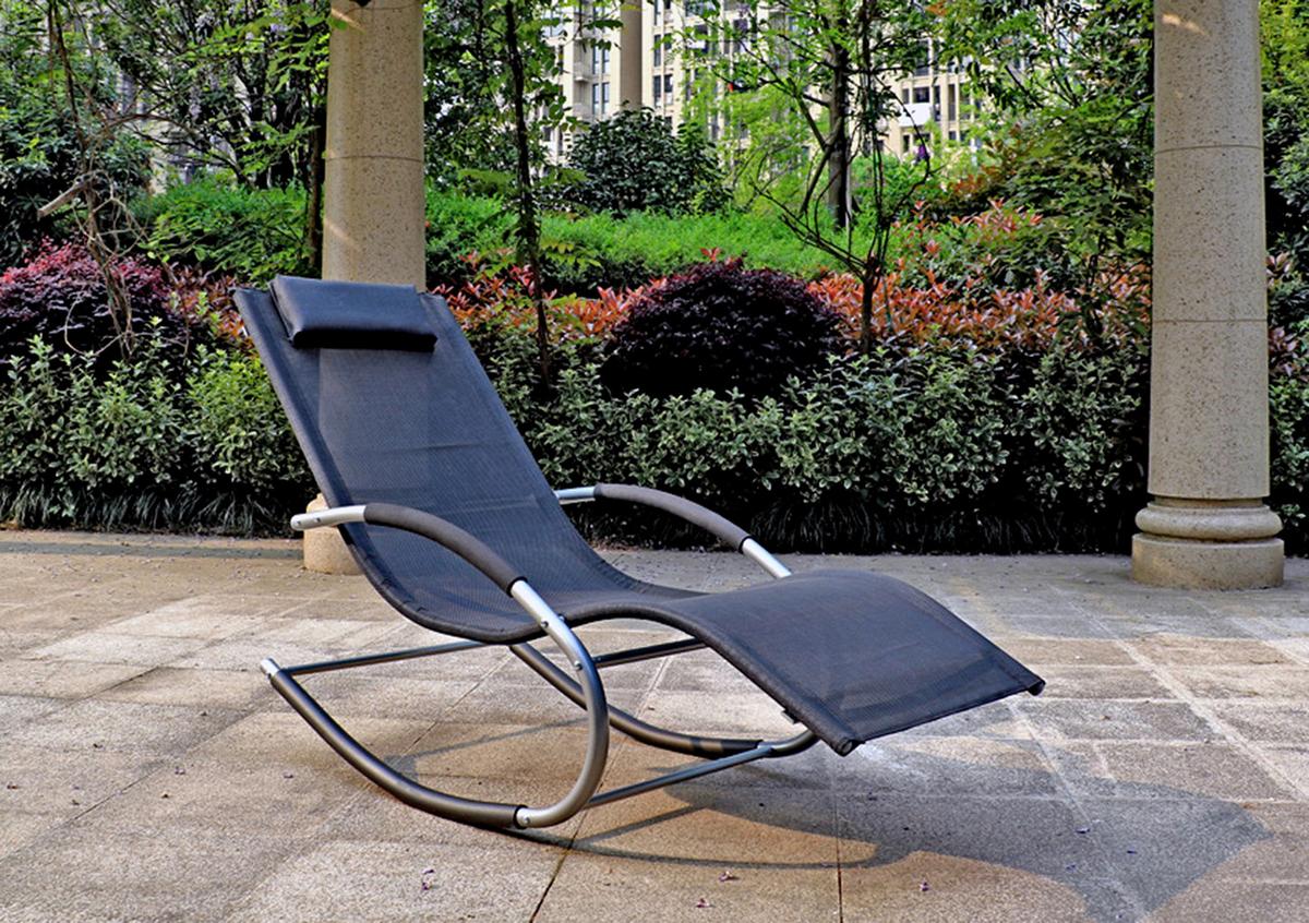 Schaukelliege Naxos Kunststoff/Metall inkl. Kissen - Silberfarben/Schwarz, Basics, Kunststoff/Metall (160/62/89cm) - Gardenson
