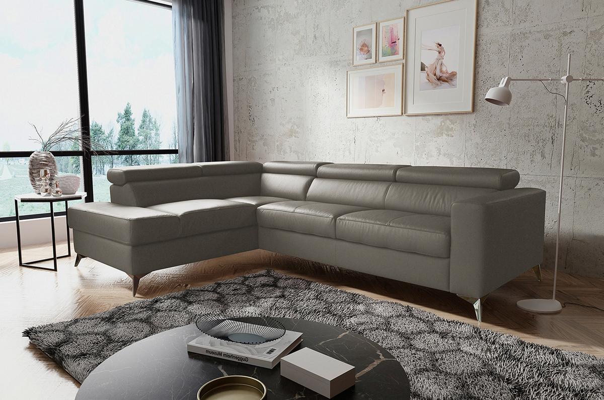 Ecksofa Mondo Schlammfarben S: 208x286 Cm - Chromfarben/Schlammfarben, Design, Leder/Textil (208/286cm) - Livetastic