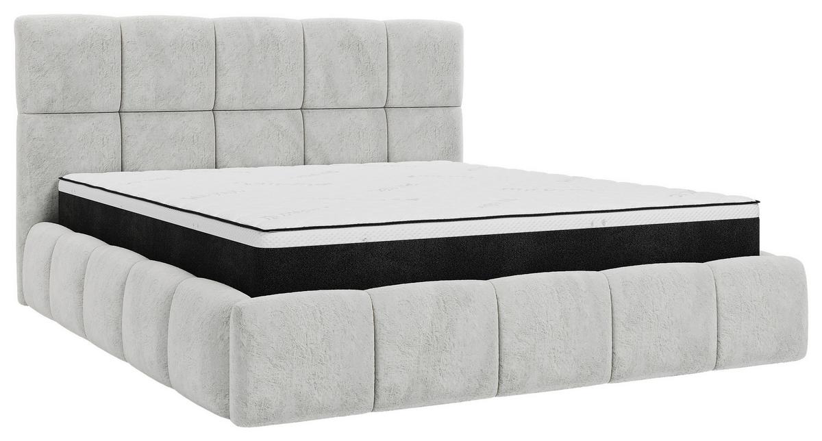 Polsterbett Cherry Mikrofaser Velours, Grau, Lf: 140x200 cm - Hellgrau/Schwarz, MODERN, Holz/Holzwerkstoff (140/200cm) - MID.YOU