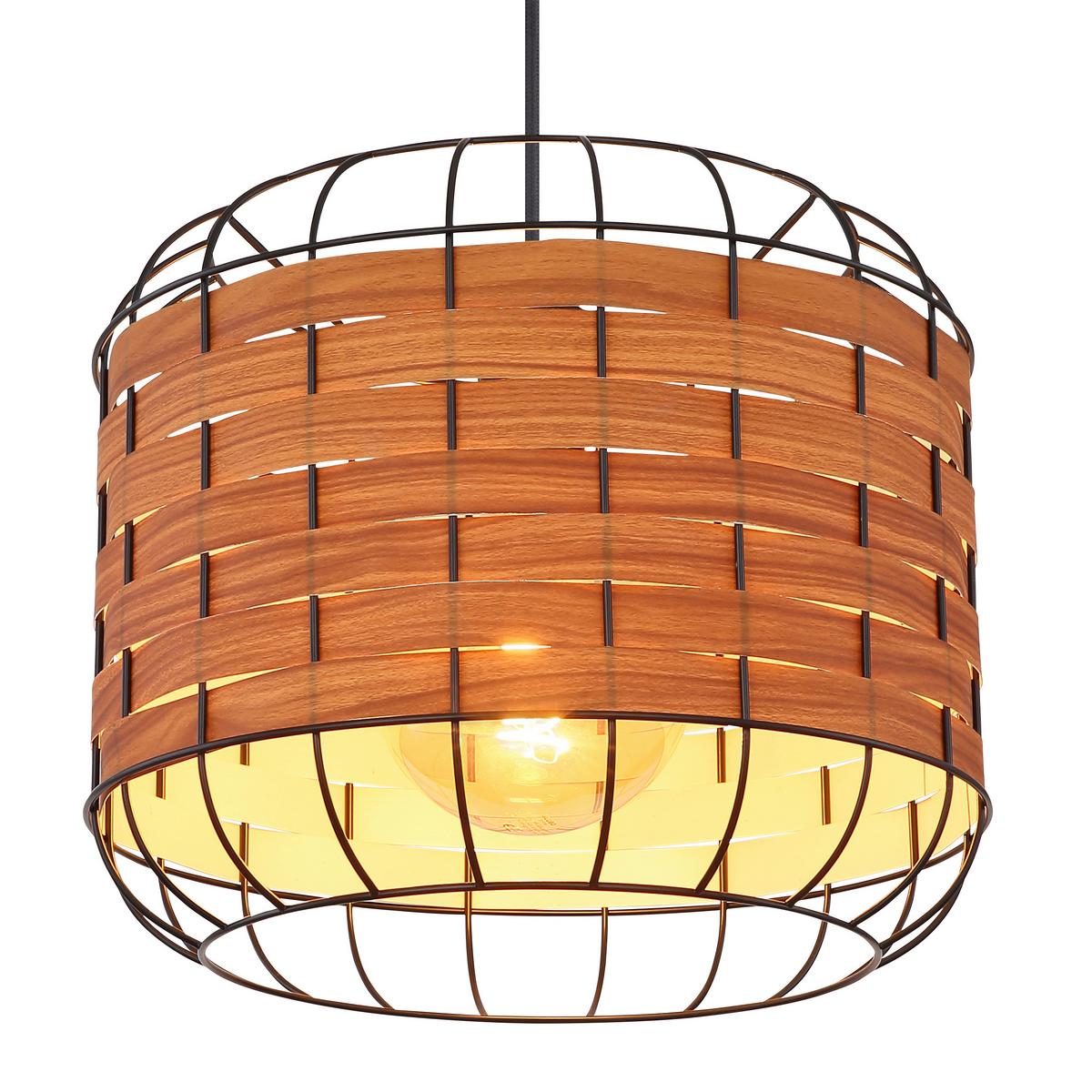 Hängeleuchte H: 120 cm 1-Flammig - Schwarz/Braun, KONVENTIONELL, Kunststoff/Metall (35/120cm) - Globo
