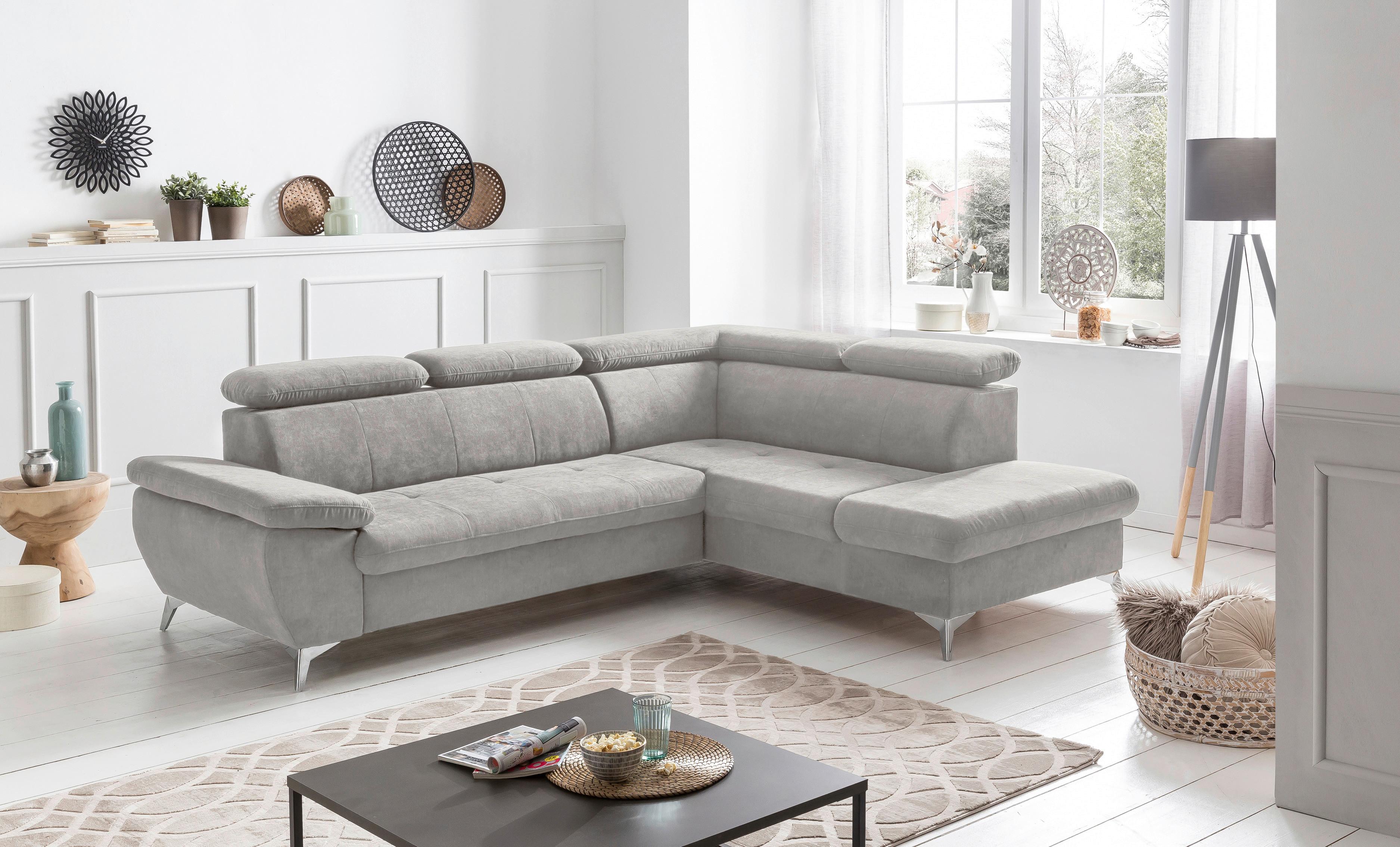 Ecksofa Mit Schlaffunktion Gisele - Chromfarben/Grau, KONVENTIONELL, Textil (256/209cm) - Livetastic