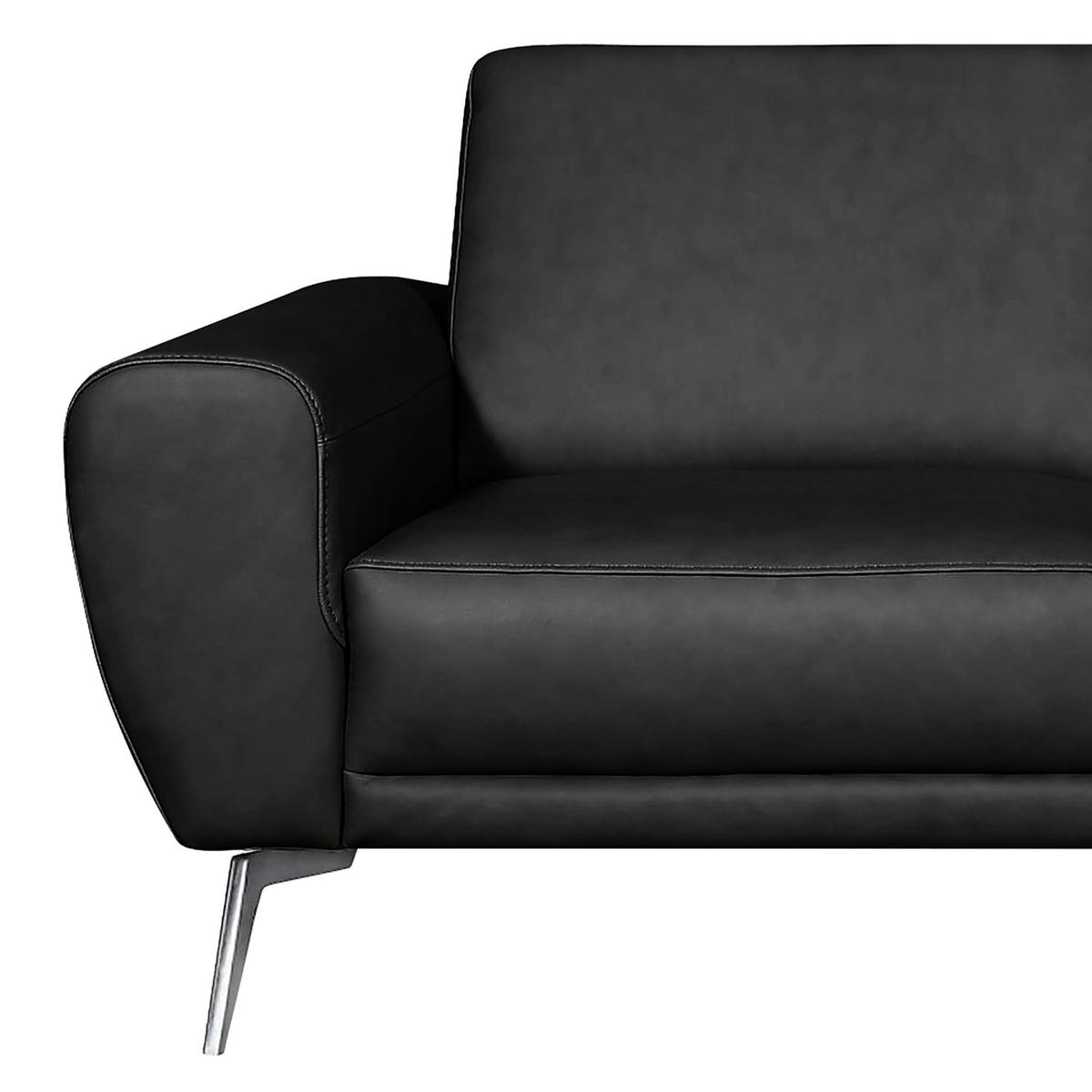 2-Sitzer-Sofa Spring Schwarz Chrom B: 207 cm - Chromfarben/Schwarz, Design, Leder (177/85/92cm) - Livetastic