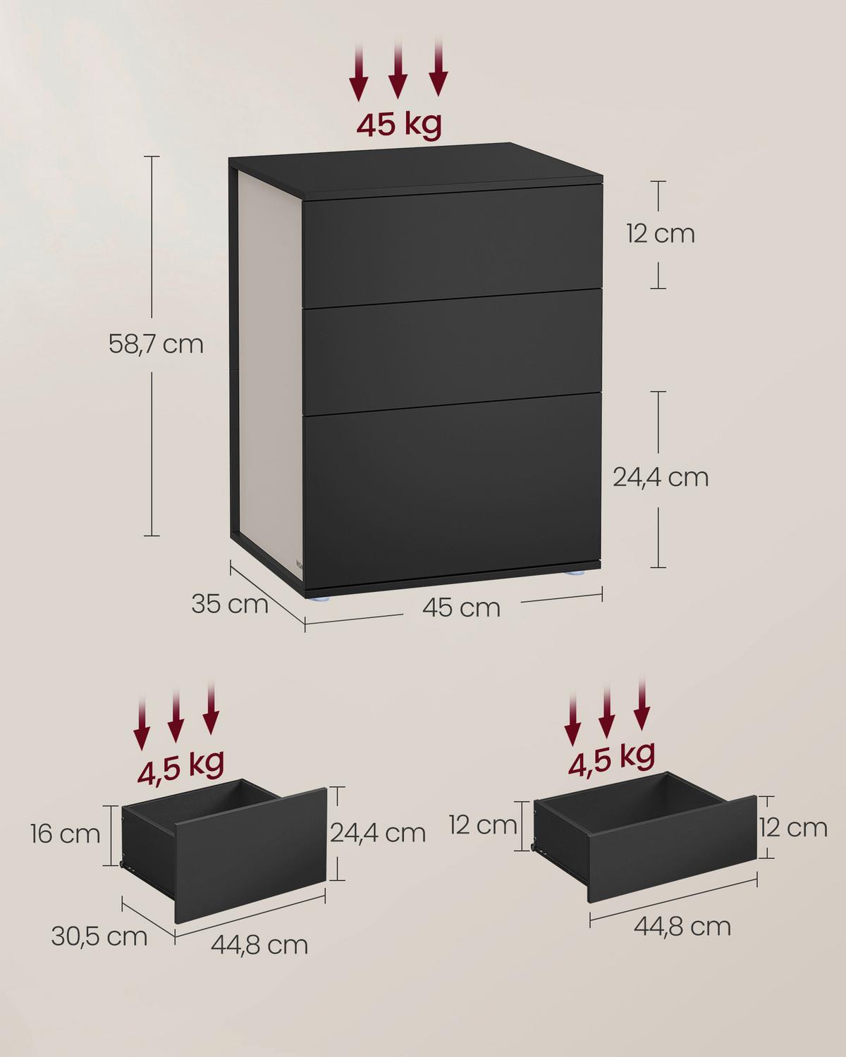 Nachttisch Nightstand - Beige/Schwarz, MODERN, Holzwerkstoff (45/58,7/35cm) - MID.YOU