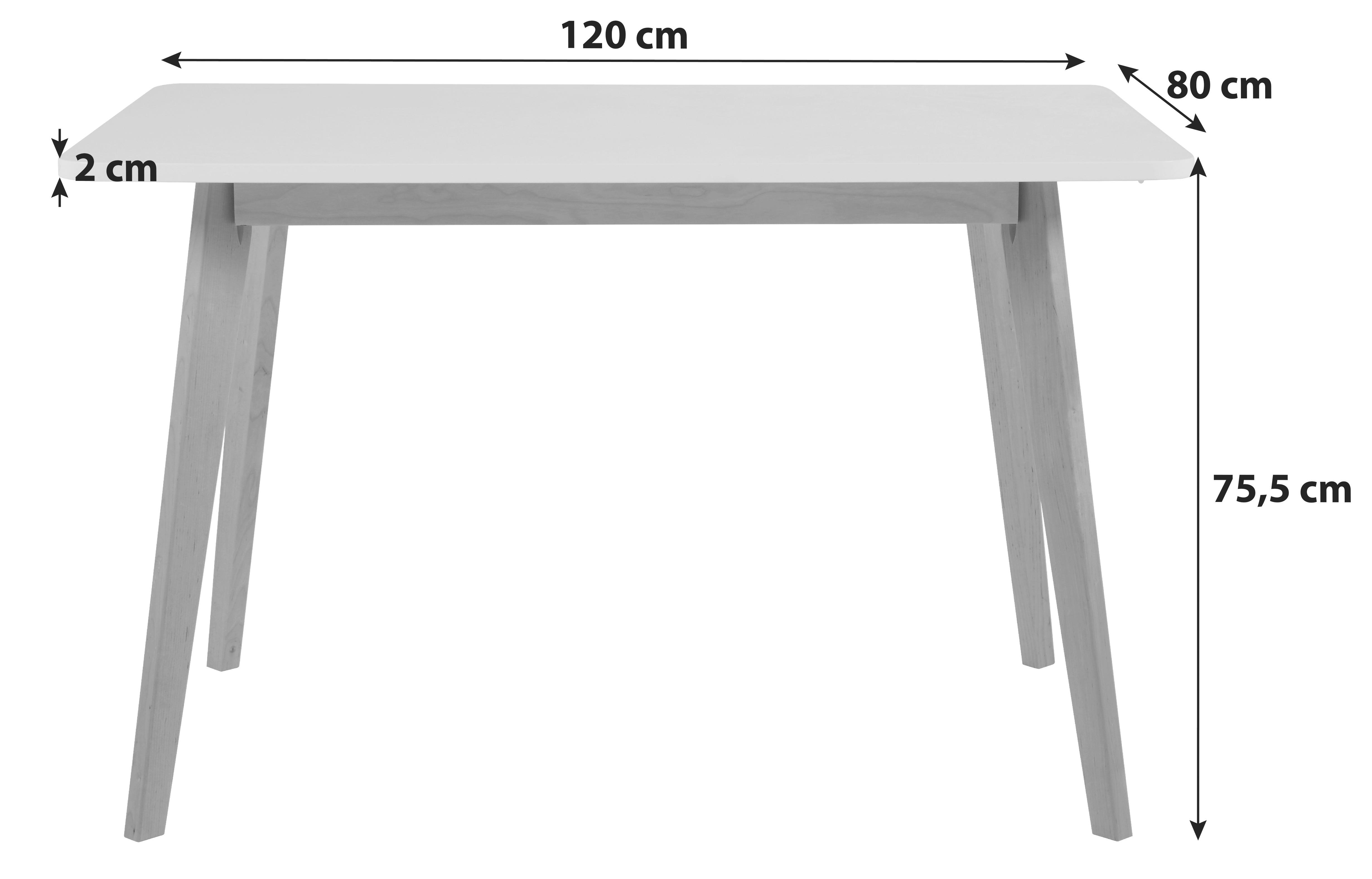 Esstisch Echtholz Raven 120x80 cm Weiß/Birke - Birkefarben/Weiß, KONVENTIONELL, Holz (120/80/75,5cm) - MID.YOU