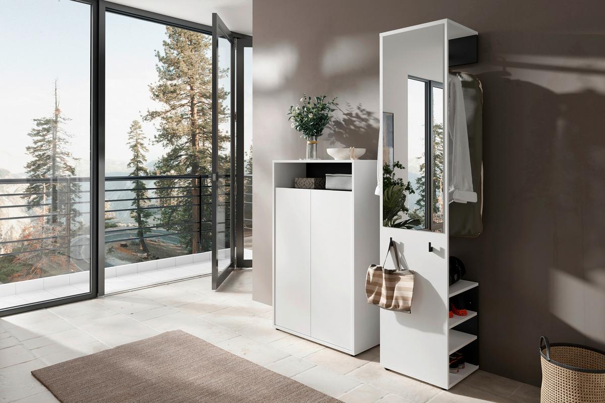 Garderobe Lyon Weiß/Schwarz B: 110 cm - Schwarz/Weiß, Design, Holzwerkstoff (110/186/35cm) - MID.YOU