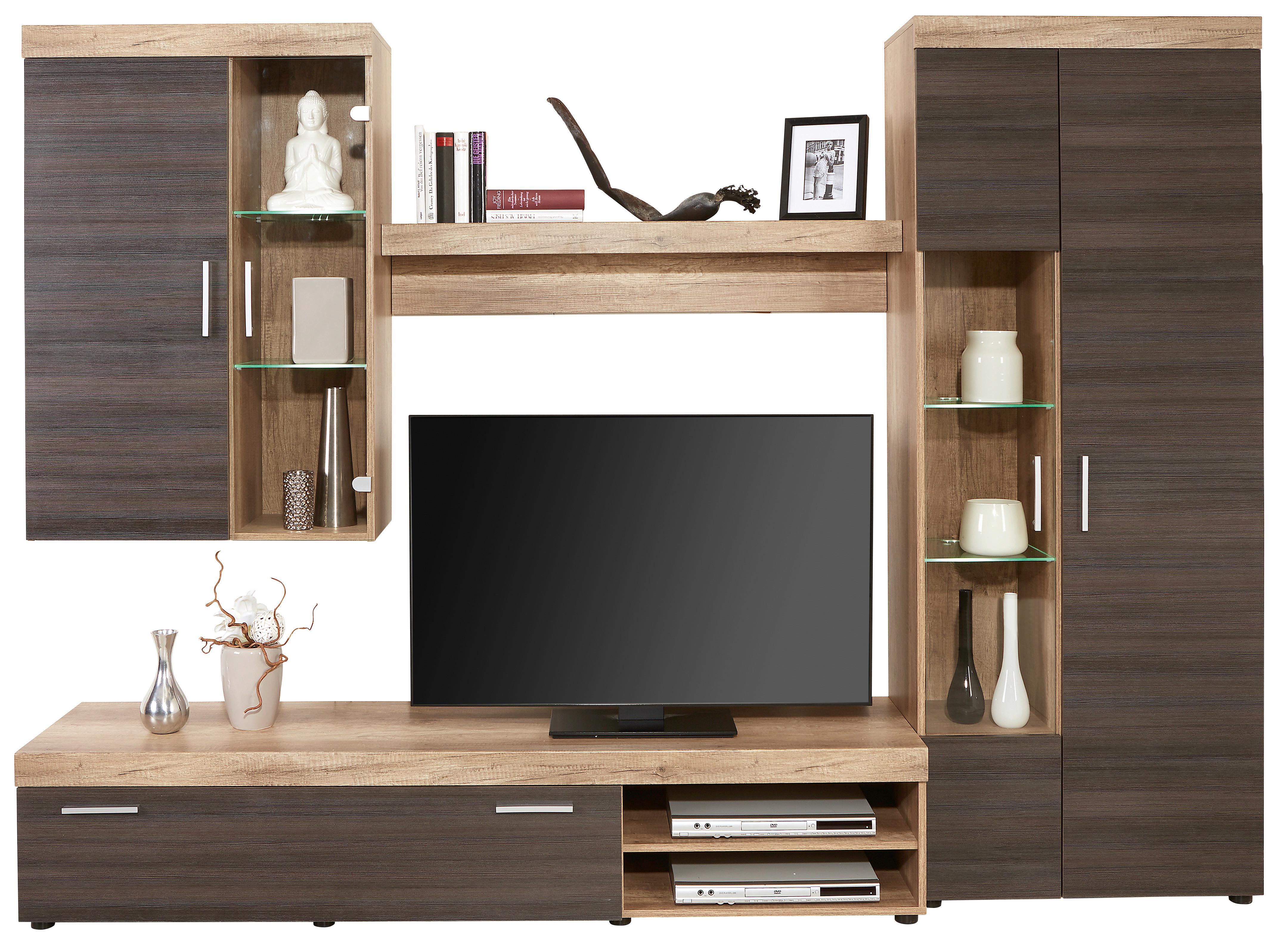 Vitrinkombináció Montana New - Sötétbarna/Szürke, modern (265/190/45cm)