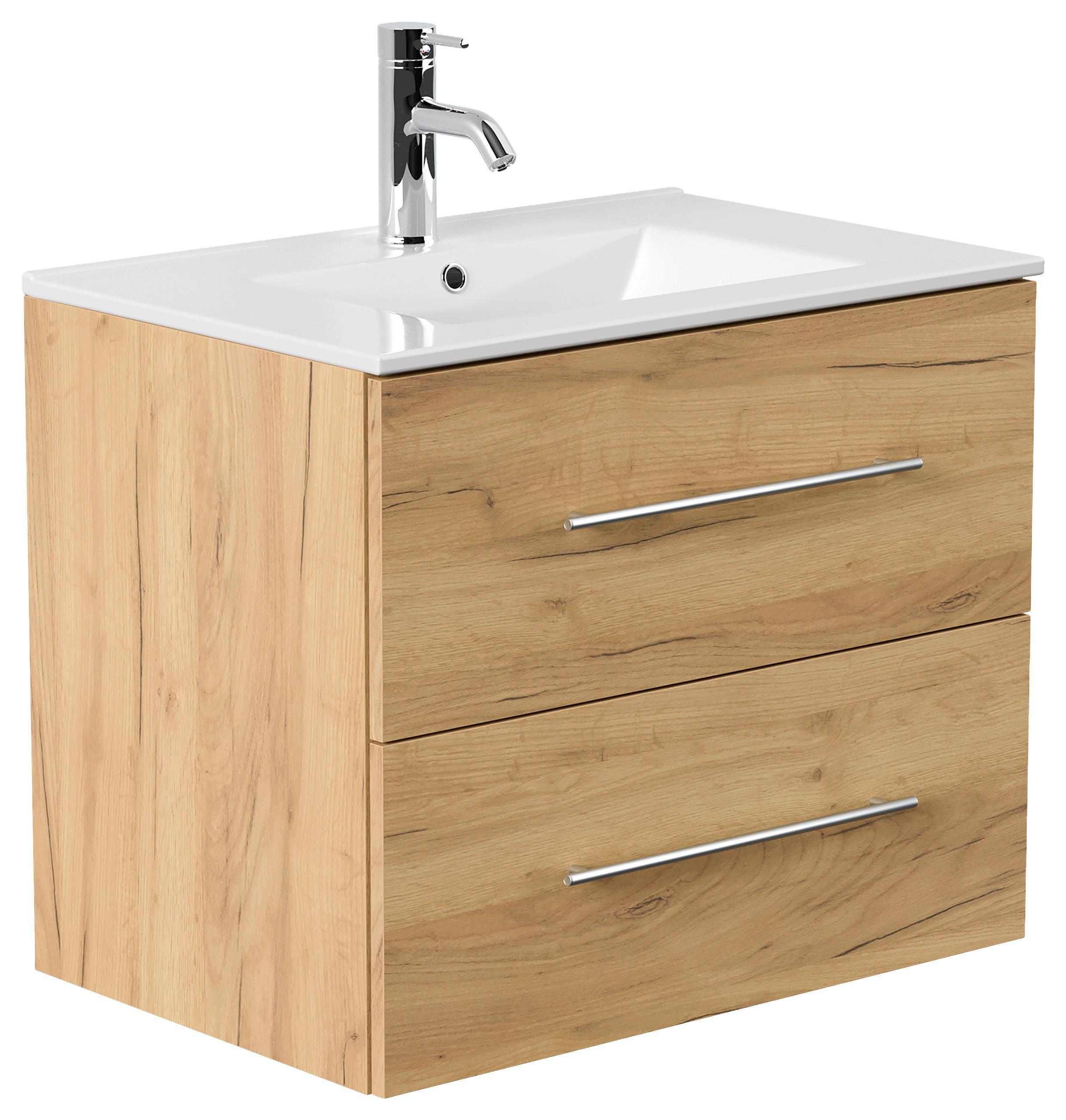 WASCHTISCHKOMBI Homeline, Eichefarben B: 71 cm - Eichefarben/Weiß, Basics, Keramik/Holzwerkstoff (71cm) - MID.YOU