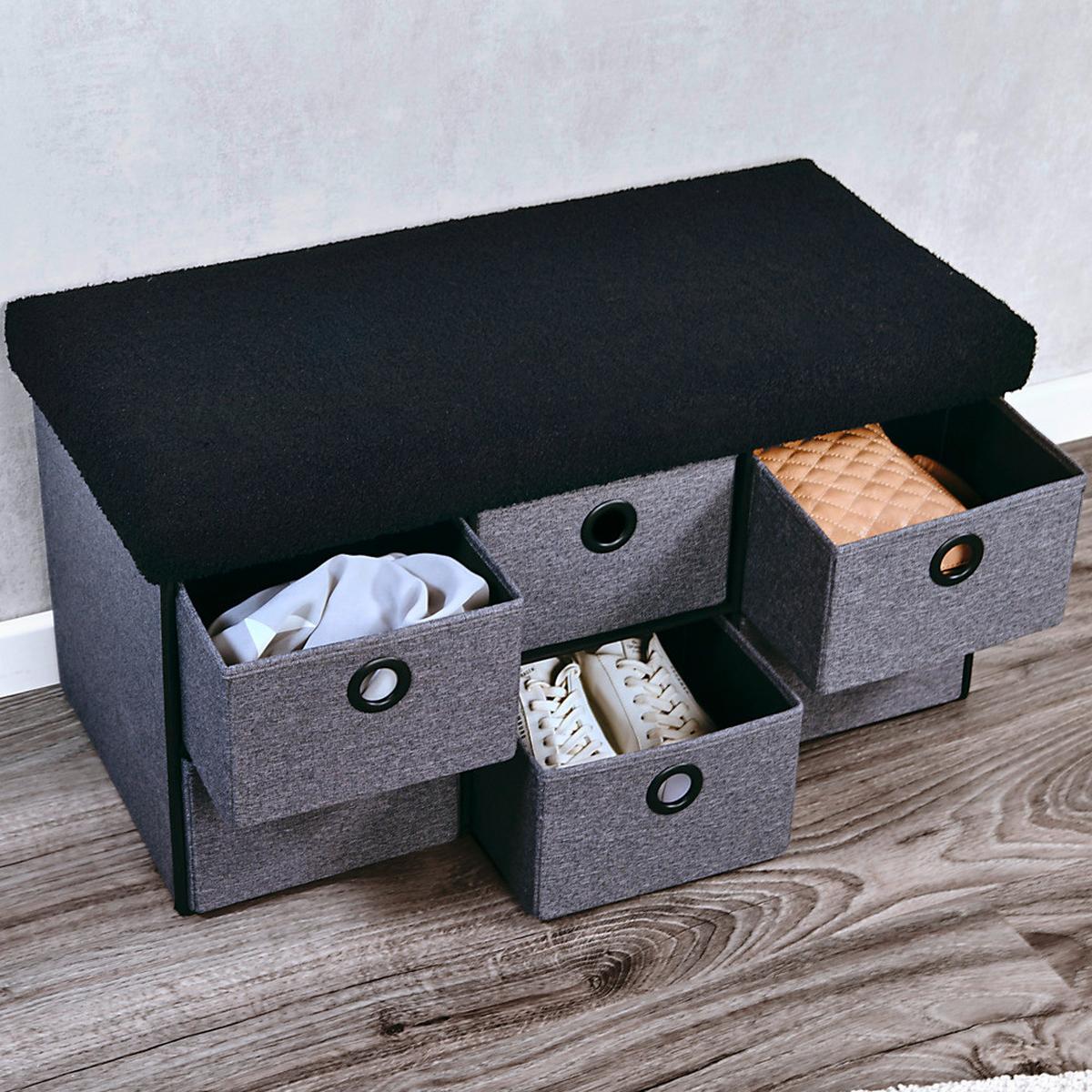 Garderobenbank Grau, Schwarz mitaufbewahrungsboxen, B: 78 cm - Schwarz/Grau, Basics, Holzwerkstoff/Kunststoff (78/38/38cm) - Kesper