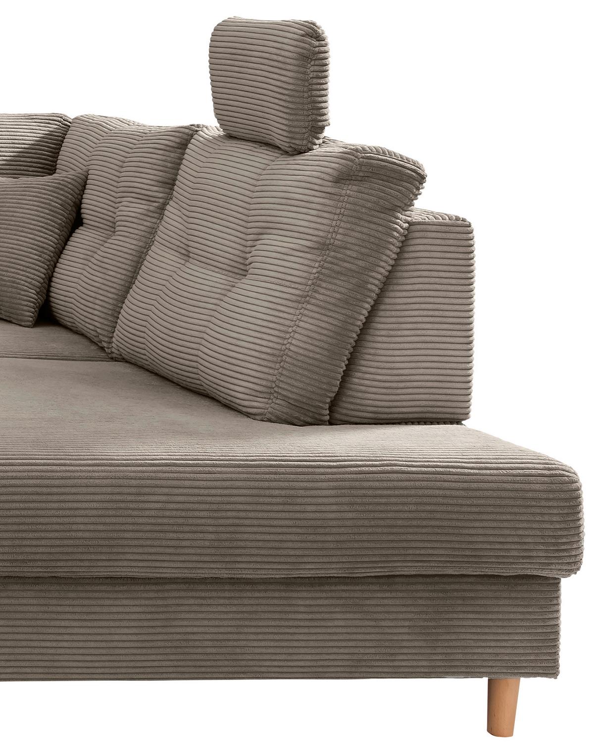 Wohnlandschaft Brizzini mit Schlaffunktion, Graubraun - Graubraun/Naturfarben, MODERN, Textil (176/338-352/206cm) - Livetastic