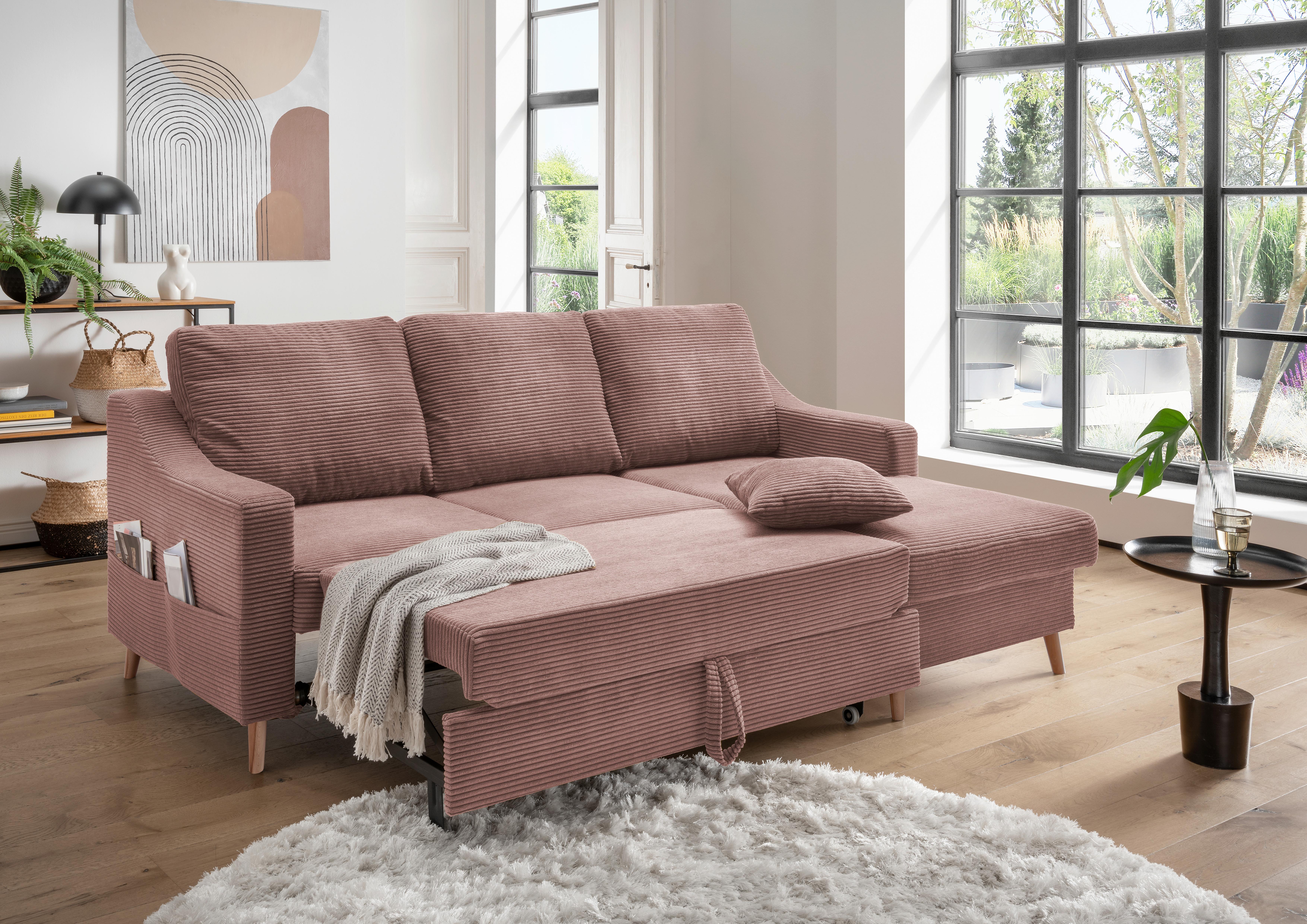 Ecksofa Valentina - Rosa/Naturfarben, Design, Textil (228/150cm) - P & B