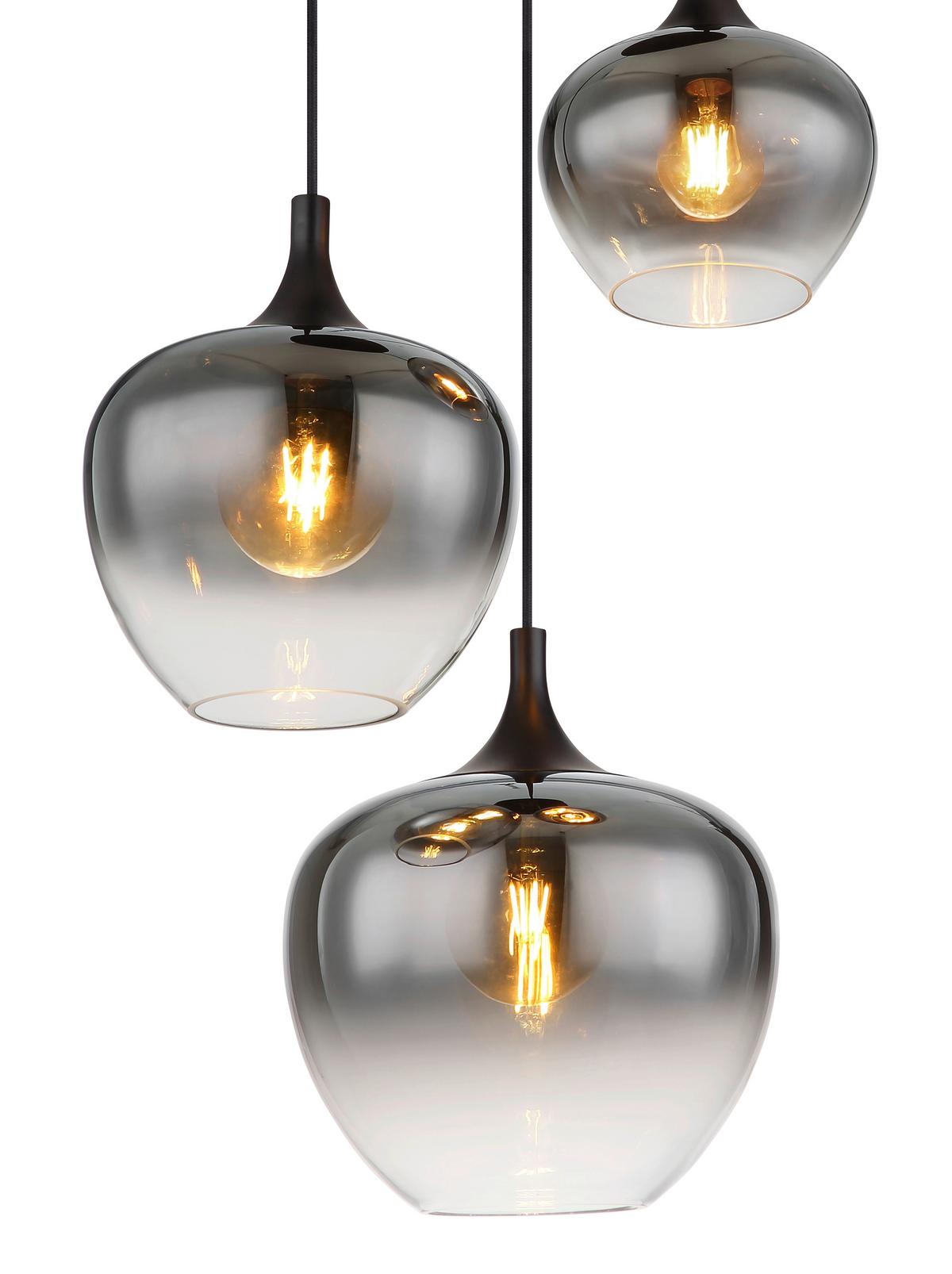 Függőlámpa 15548-3h  Maxy - fekete, Design, üveg/fém (48/120cm) - Globo