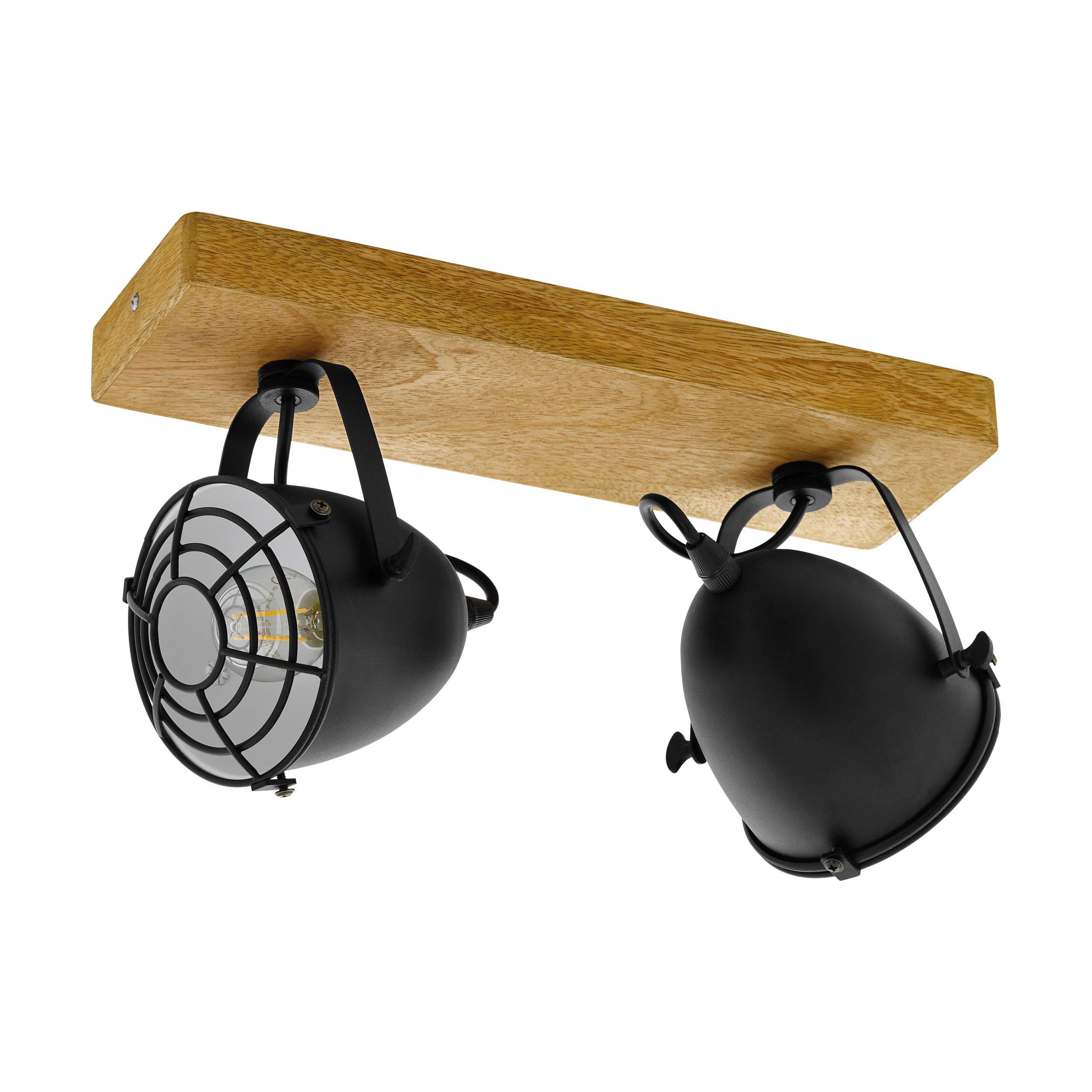 Deckenspots 49077_'gat - Schwarz/Naturfarben, Natur, Holz/Metall (36/11/20,5cm) - Eglo
