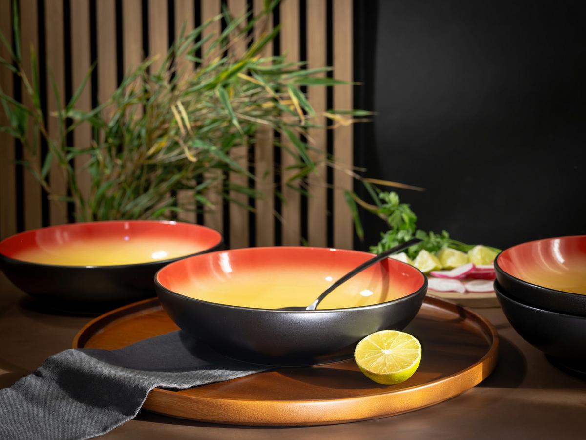 Suppentellerset Hot Red Steinzeug 6--Teilig, rund - Rot/Hellgelb, Trend, Keramik (22/5cm) - Creatable