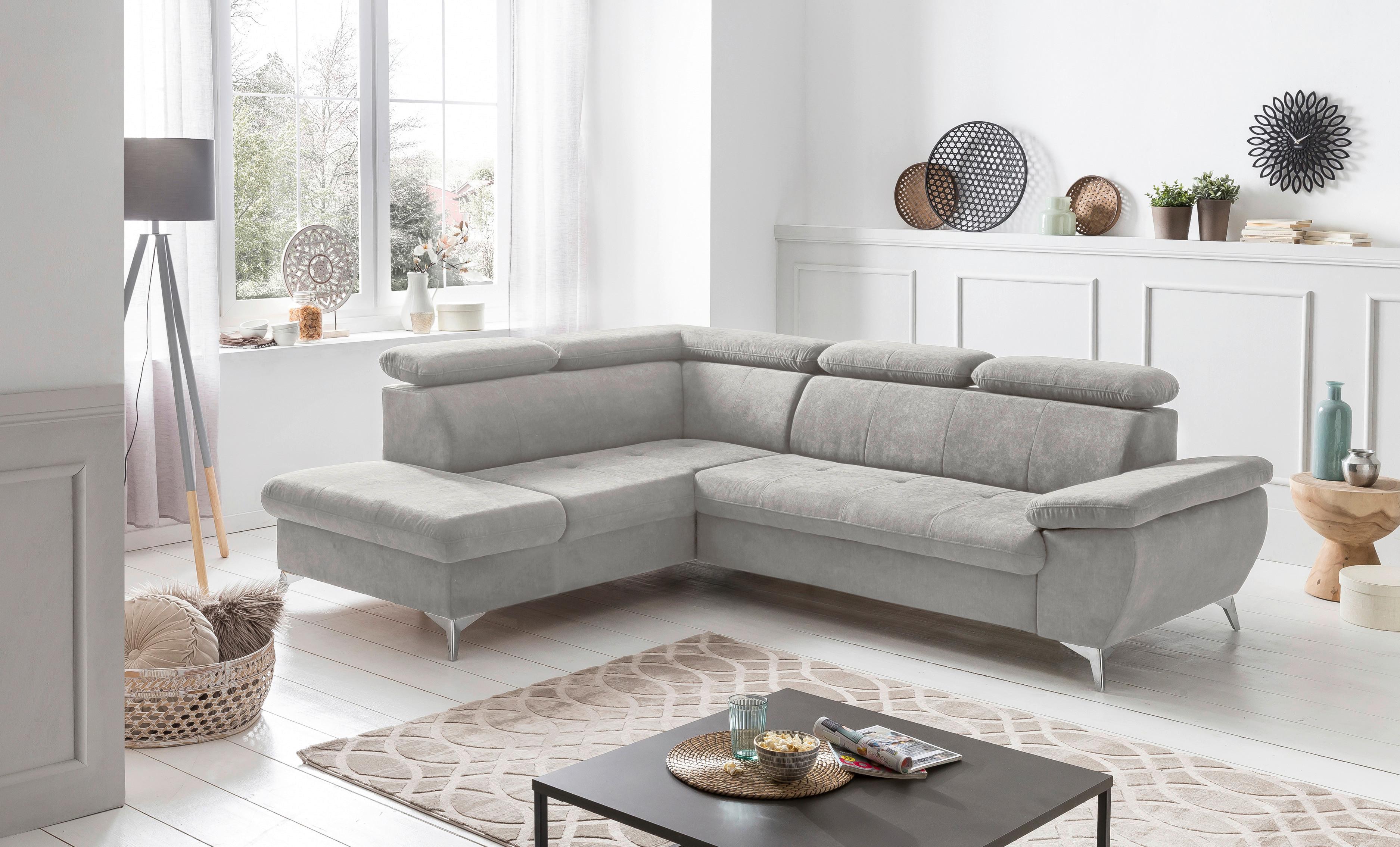 Ecksofa Mit Schlaffunktion Und Bettkasten Gisele Grau - Chromfarben/Grau, KONVENTIONELL, Textil (209/256cm) - Livetastic