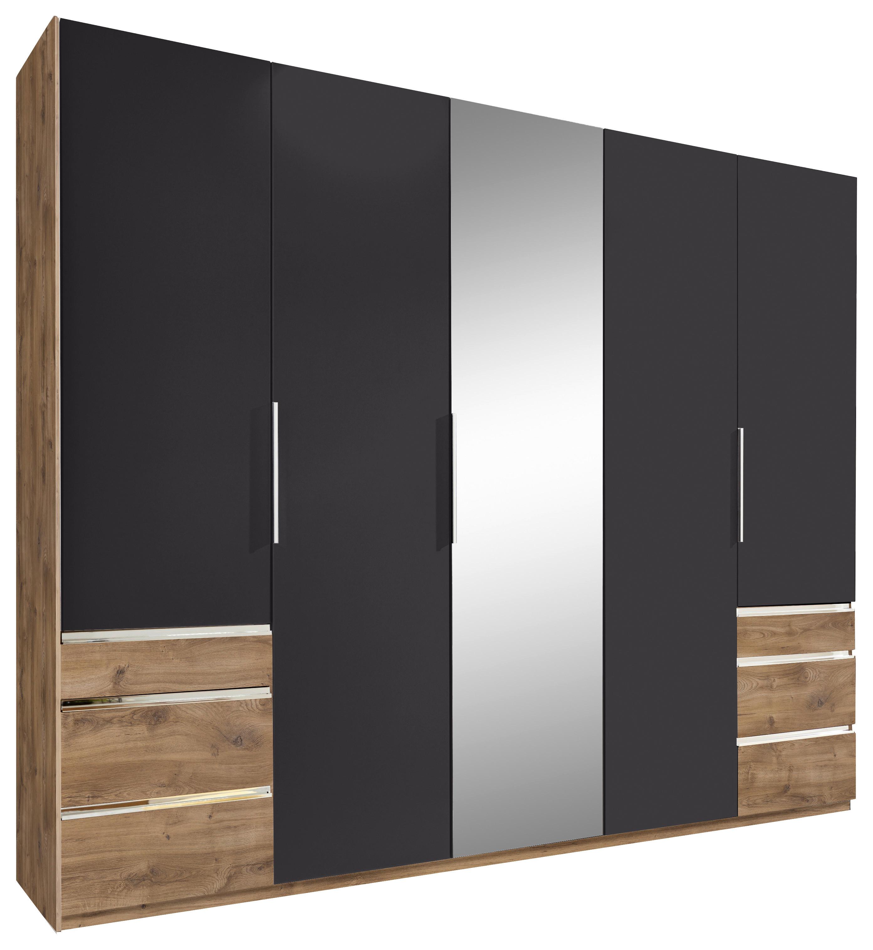 Drehtürenschrank Mit Spiegel + Laden 250cm Level 36a, Graphit - Eichefarben/Graphitfarben, MODERN, Glas/Holzwerkstoff (250/216/58cm) - MID.YOU
