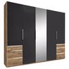 Drehtürenschrank Mit Spiegel + Laden 250cm Level 36a, Graphit - Eichefarben/Graphitfarben, MODERN, Glas/Holzwerkstoff (250/216/58cm) - MID.YOU